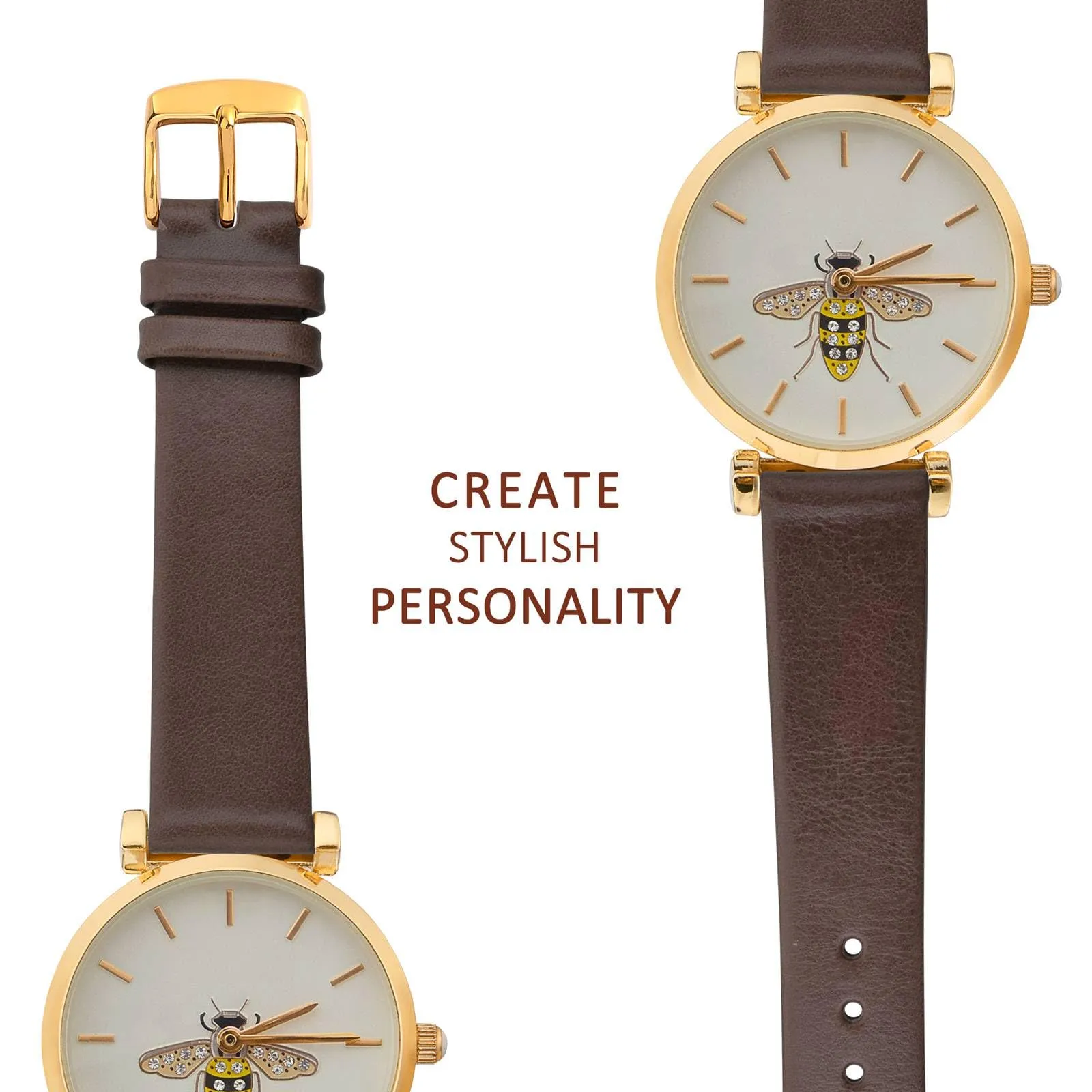 WOCCI Cinturino per Orologio in Pelle 22mm con Fibbia Oro - Marrone Scuro - immagine 8