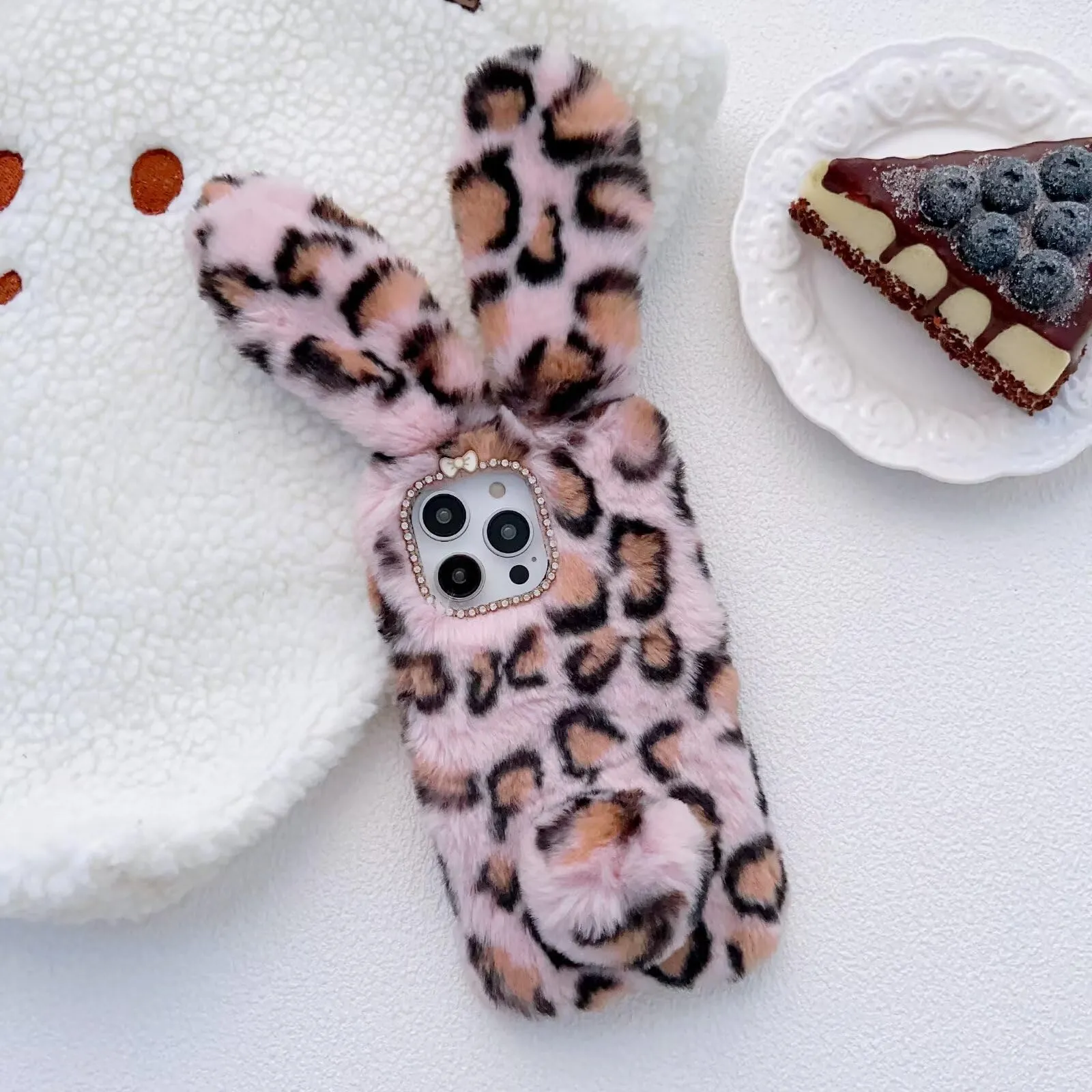 Tivenfezk Nadoli Bunny Case for Xiaomi 14 Faux Fur Soft Cover - immagine 2