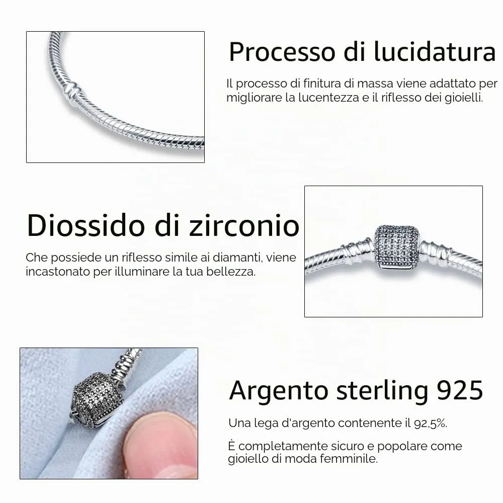 KUNSIR Bracciale Snake in Argento Sterling 925 per Ciondoli, Compatibile con Pandora, 20cm - immagine 3