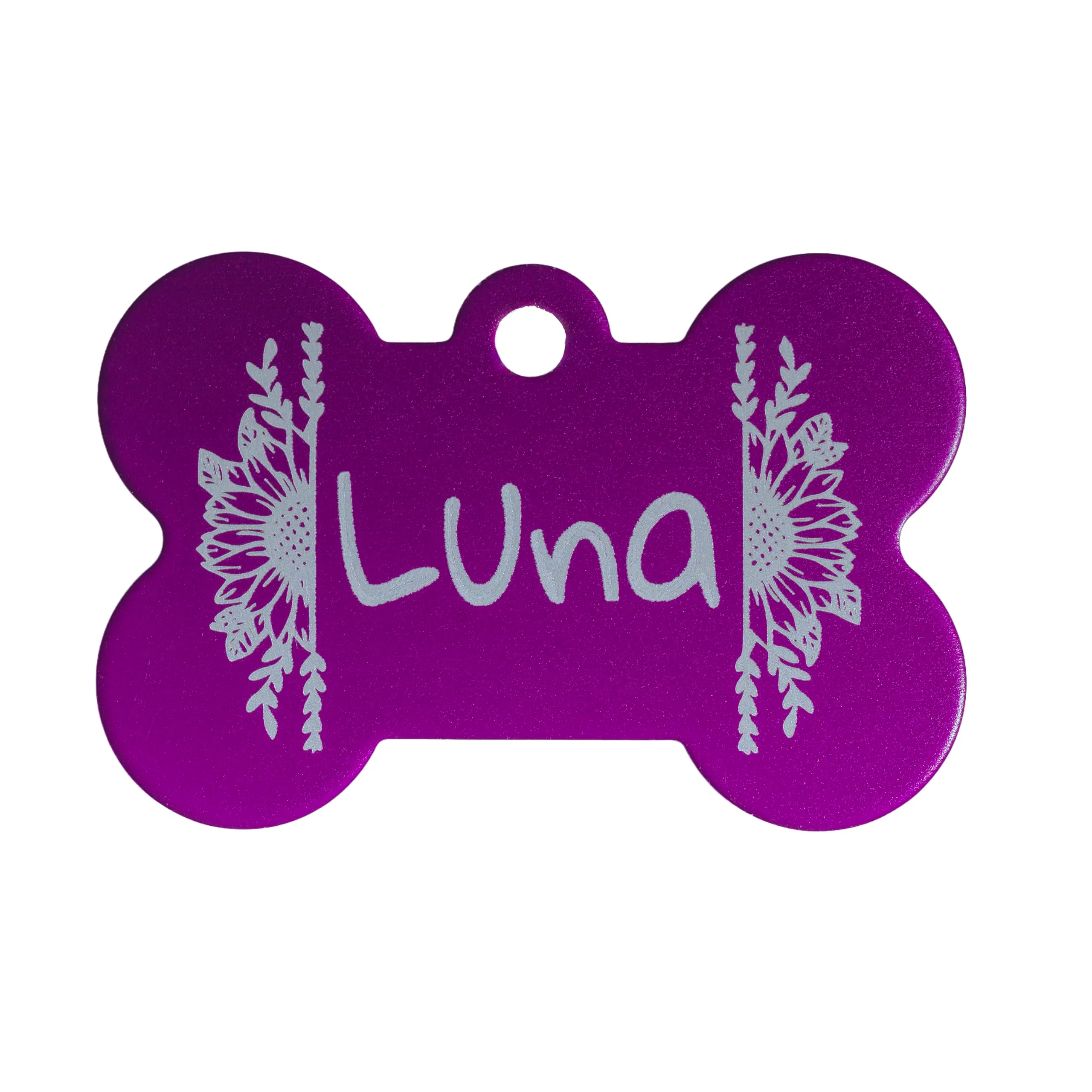 Unikat Branding Medaglietta Cane Personalizzata a Forma di Osso, Alluminio, Viola, 38mm - immagine 1