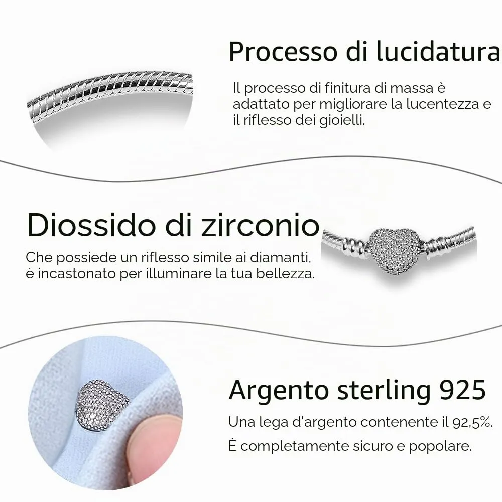 KUNSIR Moments Bracciale Donna in Argento Sterling 925 Snake, Compatibile con Pandora, 17cm - immagine 4