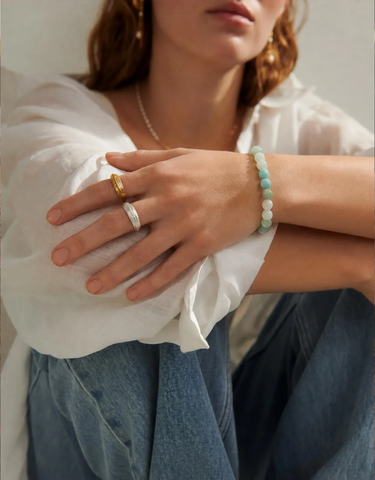 Landorilo Bracciale in Pietre Naturali Amazzonite Blu, 19 cm - immagine 2
