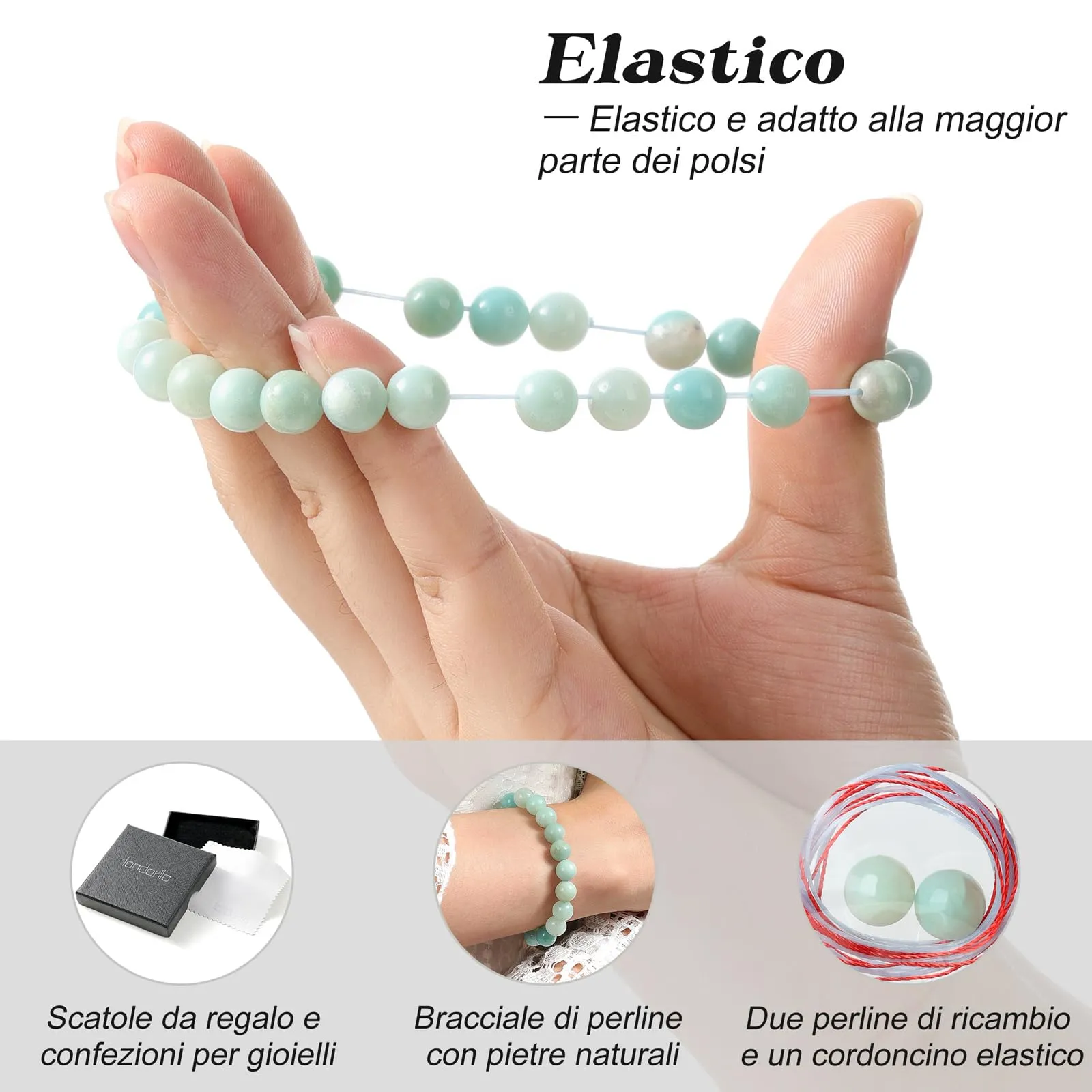 Landorilo Bracciale in Pietre Naturali Amazzonite Blu, 19 cm - immagine 5