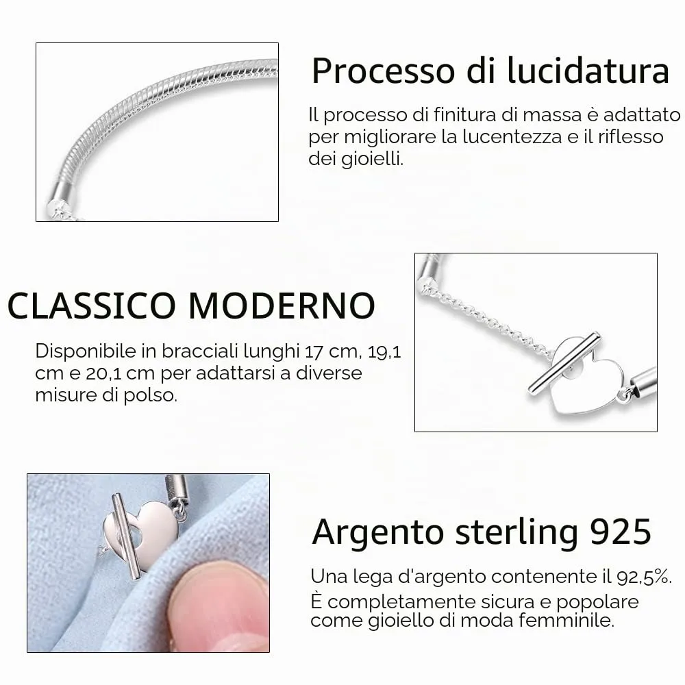 KUNSIR Bracciale Snake in Argento Sterling 925 per Ciondolo Compatibile con Pandora, 17cm - immagine 3