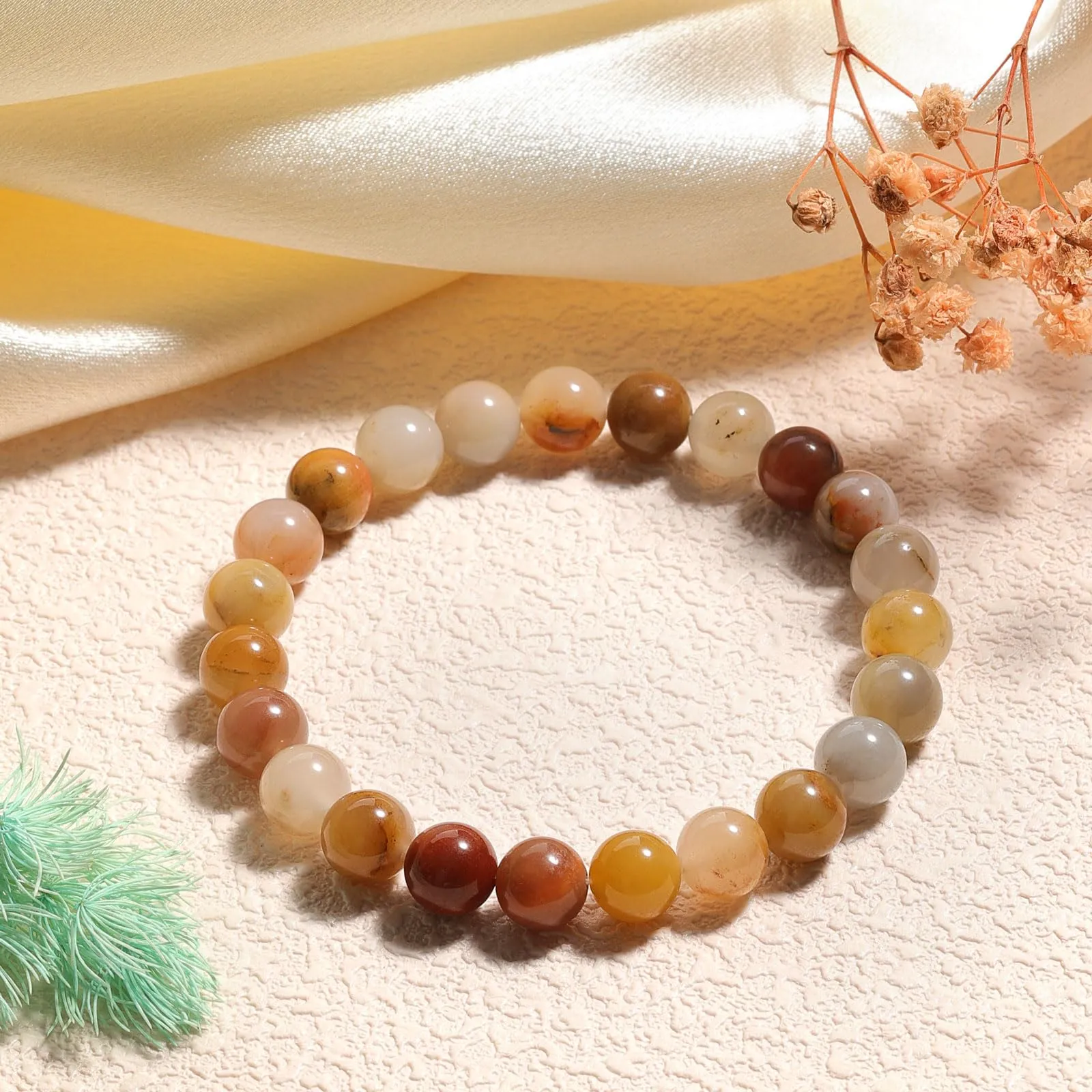 Landorilo Bracciale in Pietre Naturali per Donna e Uomo, Pietra Rossa a Righe - immagine 3