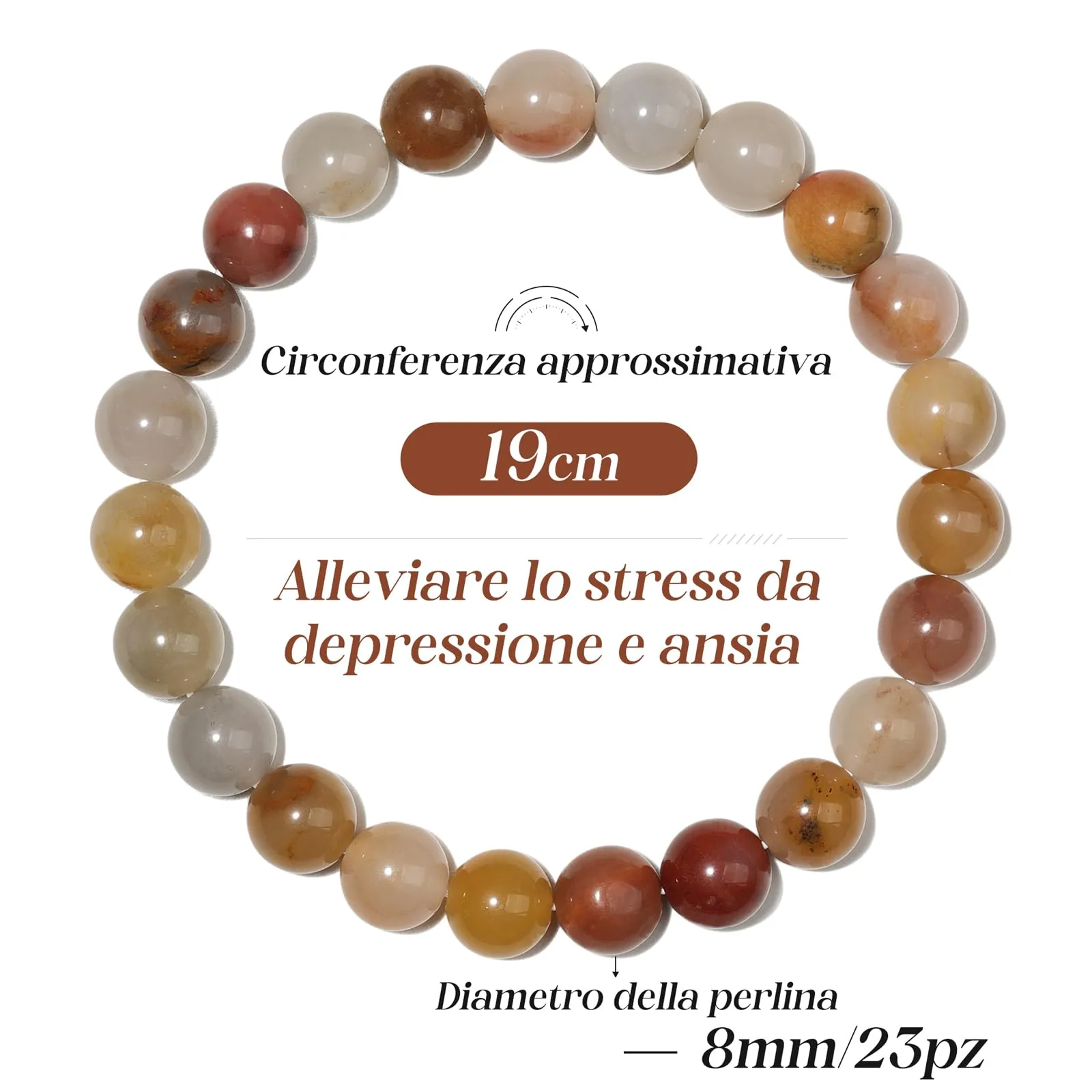 Landorilo Bracciale in Pietre Naturali per Donna e Uomo, Pietra Rossa a Righe - immagine 4
