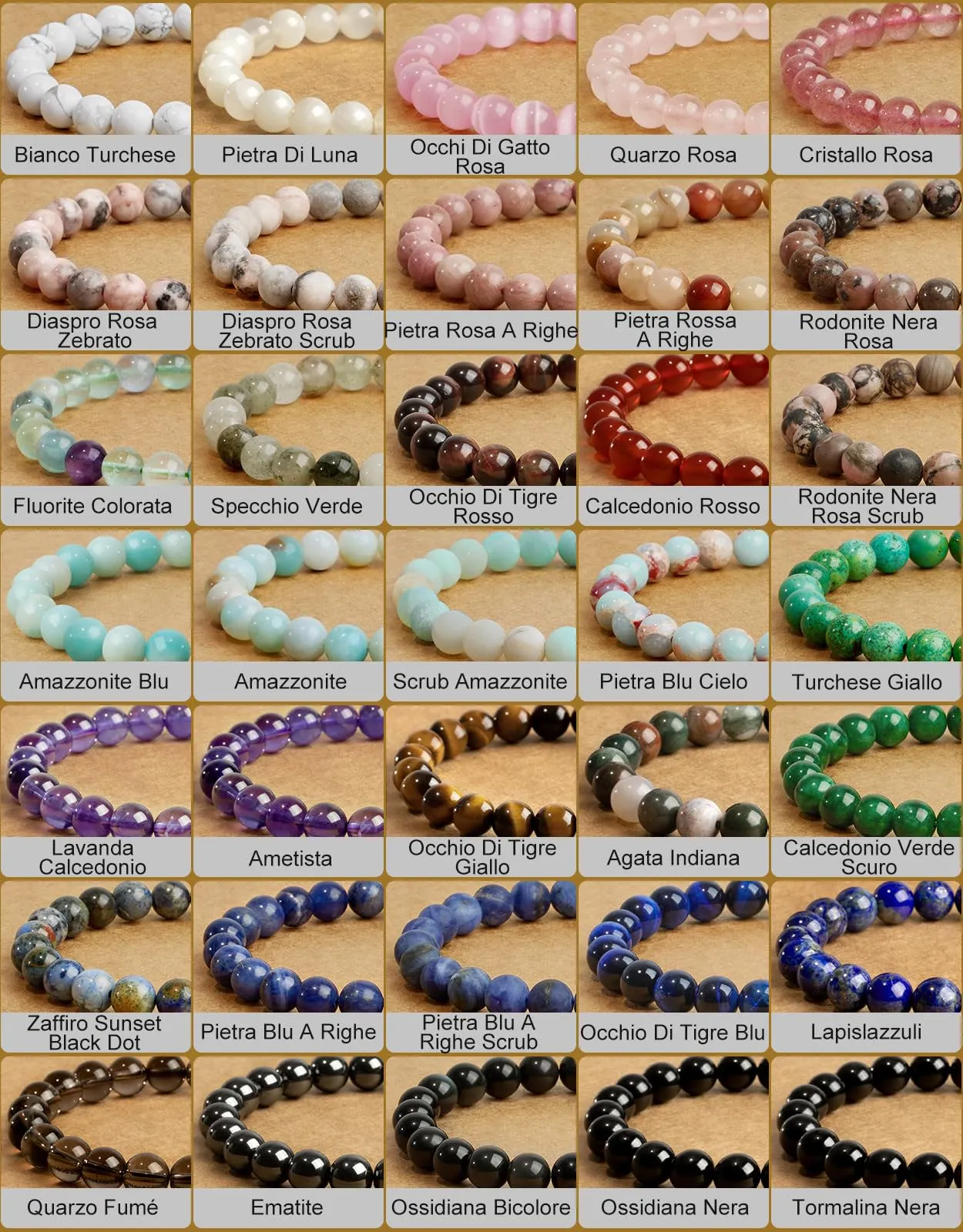 Landorilo Bracciale in Pietre Naturali per Donna e Uomo, Pietra Rossa a Righe - immagine 7