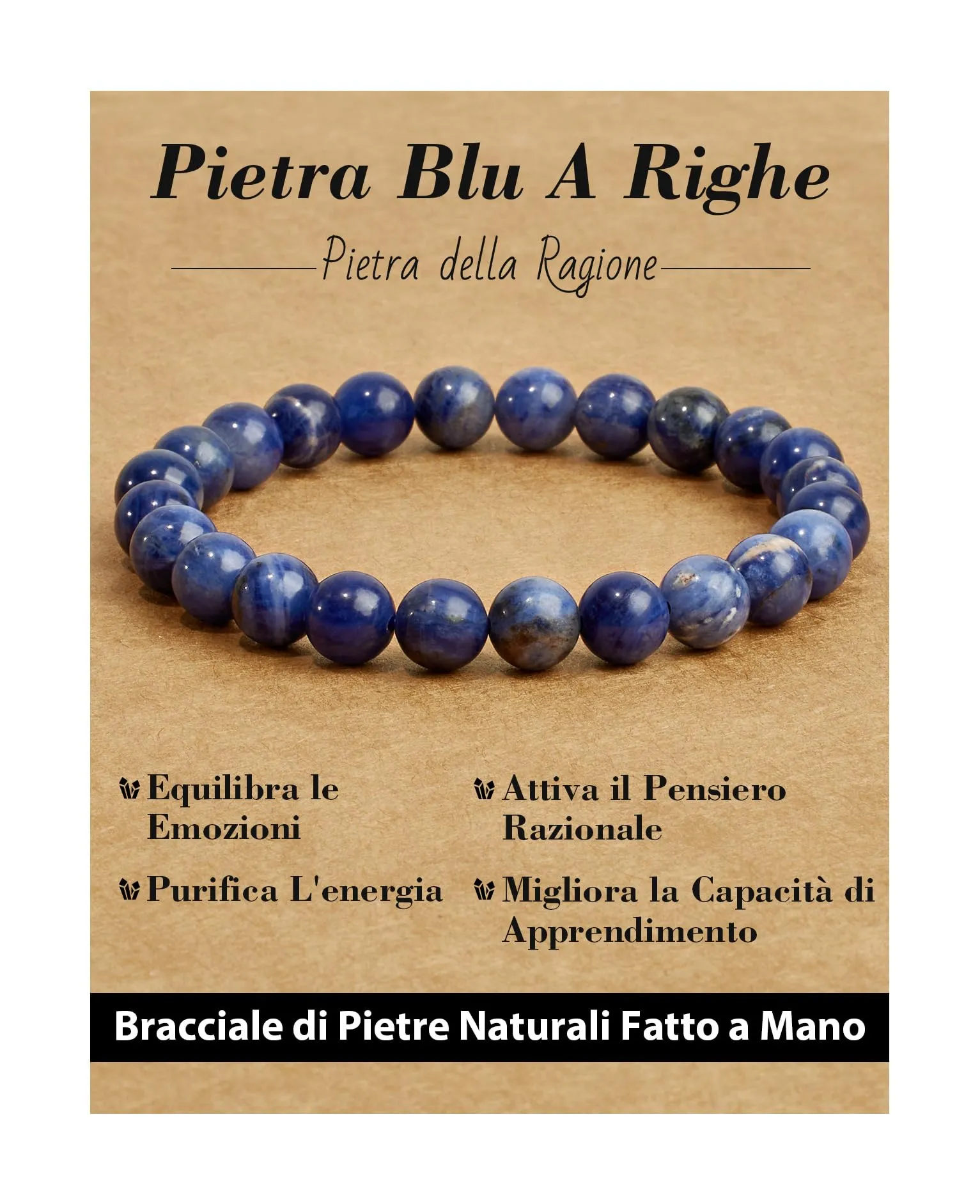 Landorilo Bracciale in Pietre Naturali per Donna e Uomo, Pietra Blu a Righe, 19 cm - immagine 1