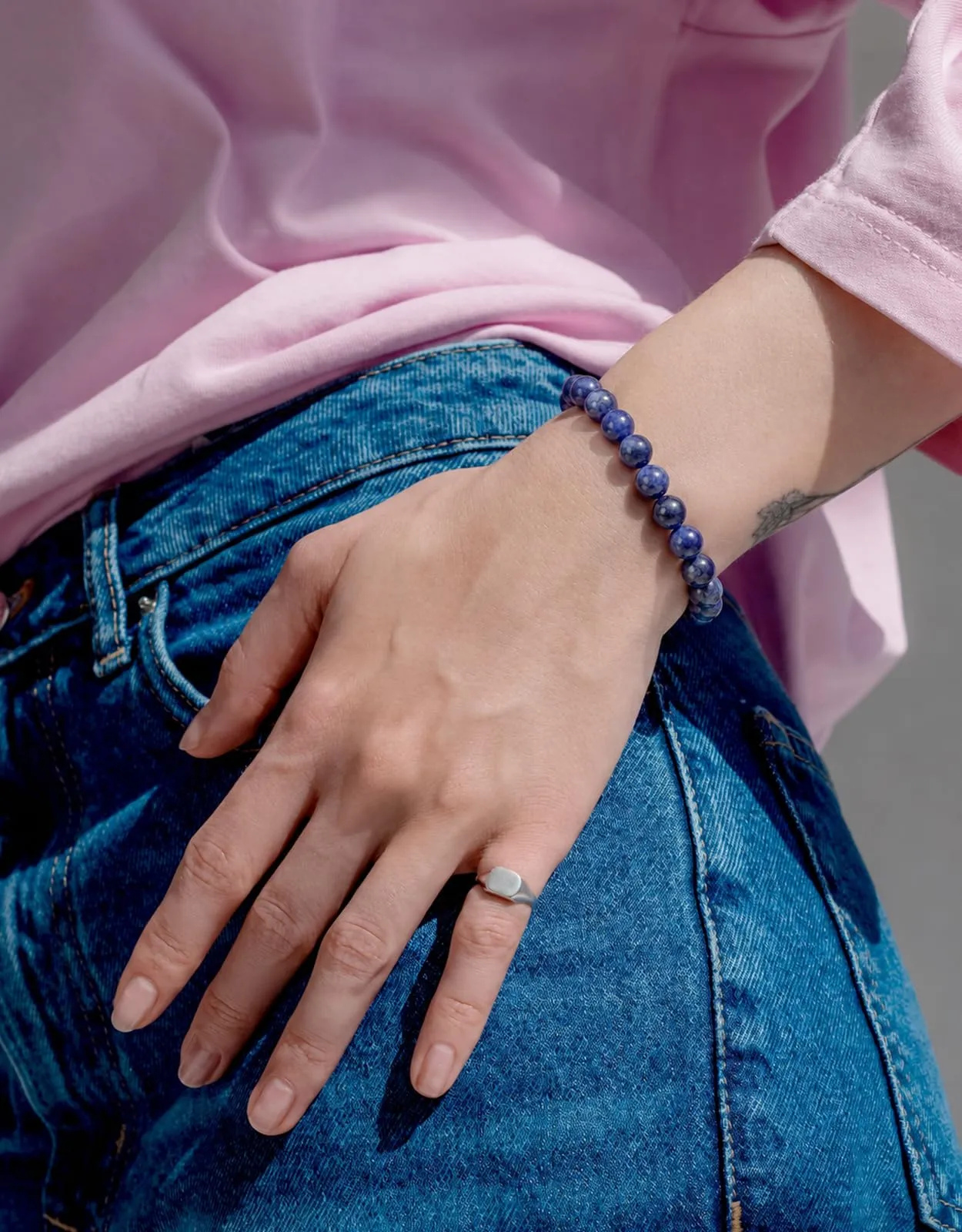 Landorilo Bracciale in Pietre Naturali per Donna e Uomo, Pietra Blu a Righe, 19 cm - immagine 2