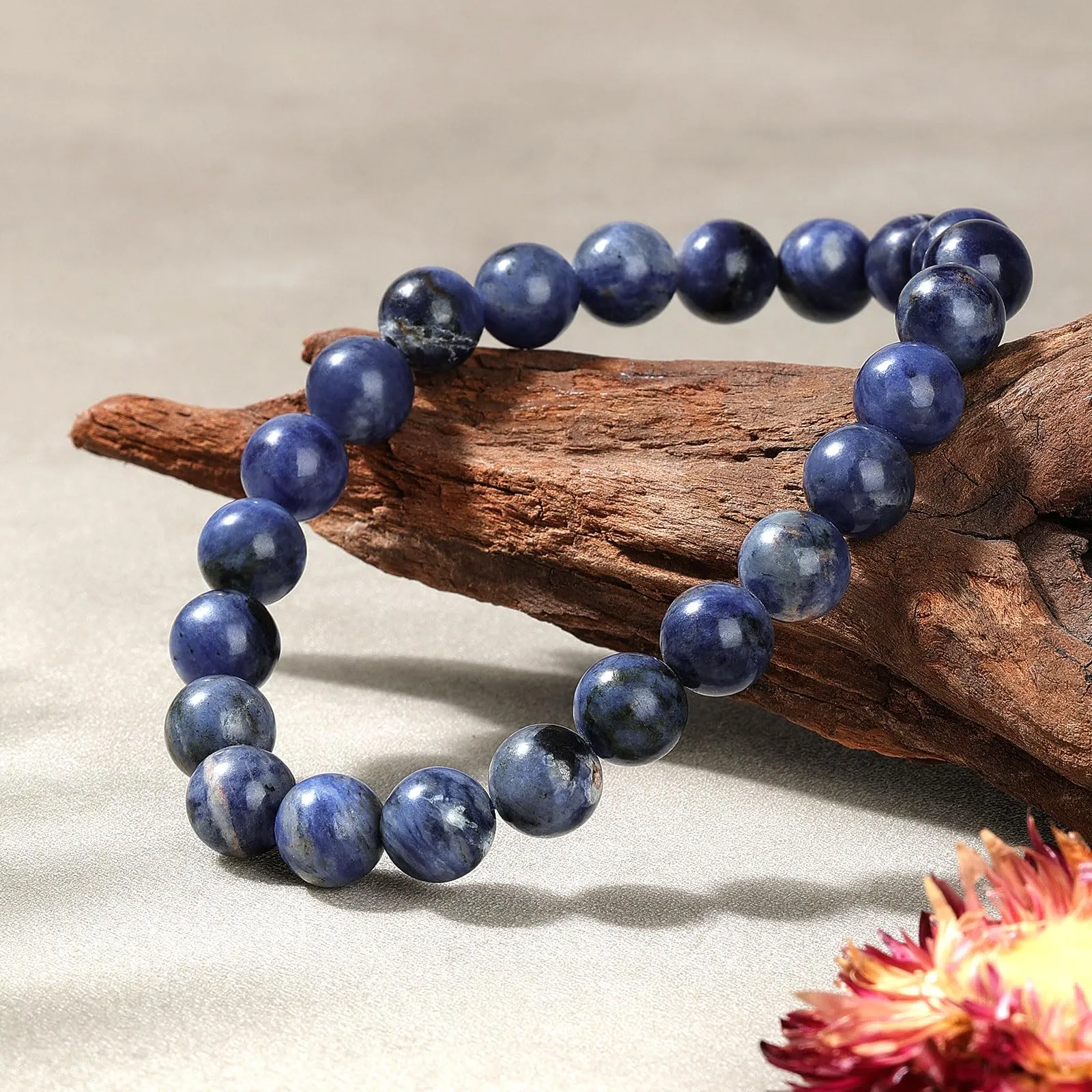 Landorilo Bracciale in Pietre Naturali per Donna e Uomo, Pietra Blu a Righe, 19 cm - immagine 3