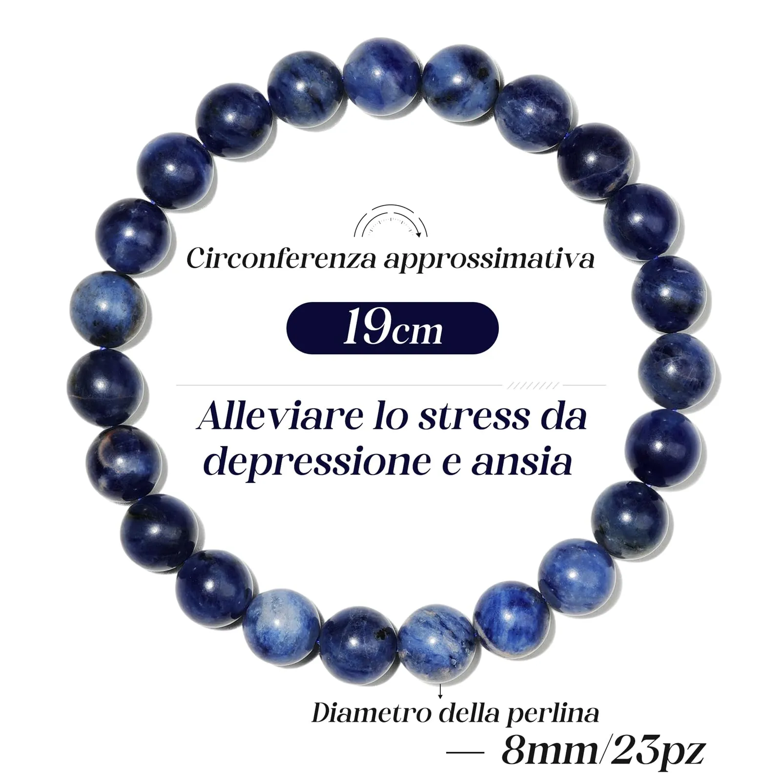 Landorilo Bracciale in Pietre Naturali per Donna e Uomo, Pietra Blu a Righe, 19 cm - immagine 4