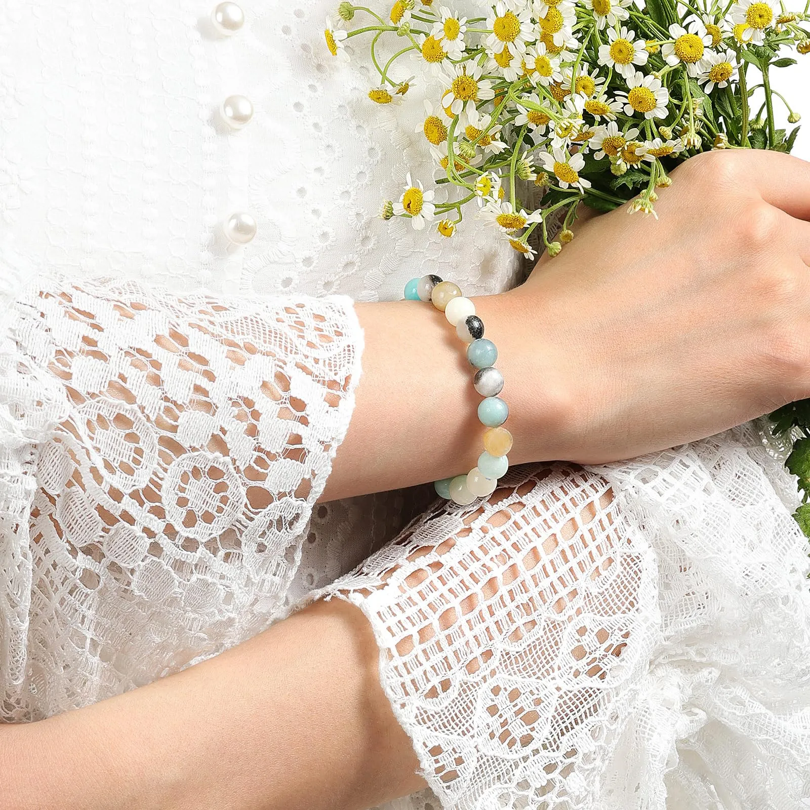 Landorilo Bracciale in Pietre Naturali Amazzonite per Donna e Uomo - immagine 2