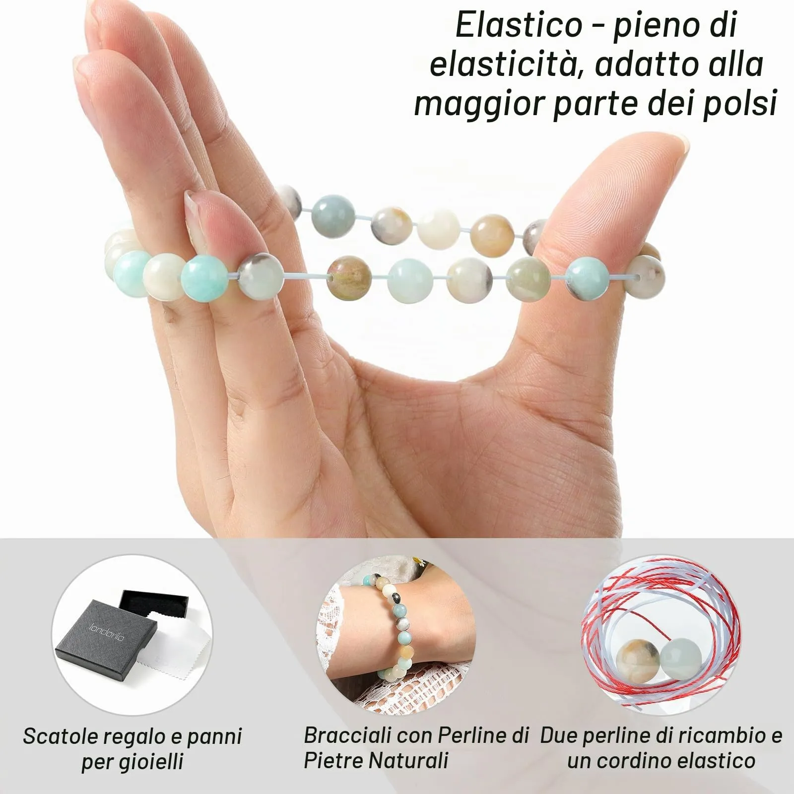 Landorilo Bracciale in Pietre Naturali Amazzonite per Donna e Uomo - immagine 5