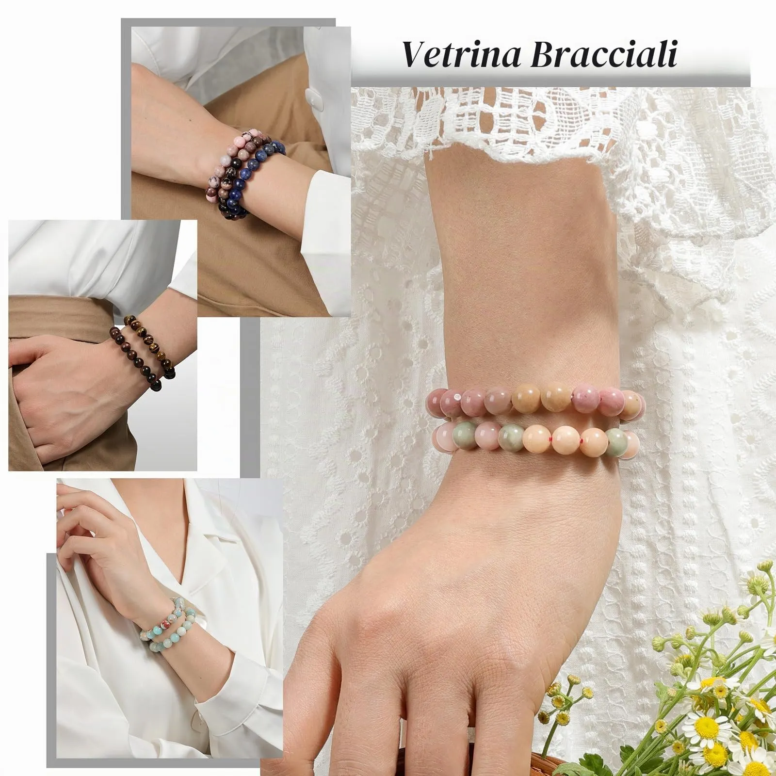 Landorilo Bracciale in Pietre Naturali Amazzonite per Donna e Uomo - immagine 6