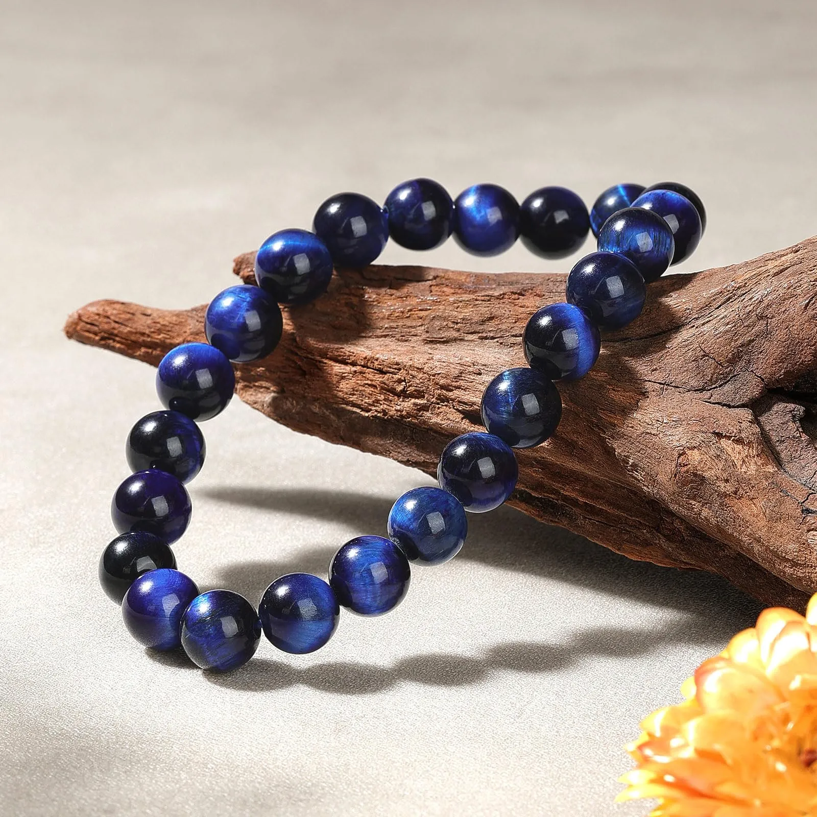 Landorilo Bracciale in Pietre Naturali Occhio di Tigre Blu per Donna e Uomo, 19 cm - immagine 3