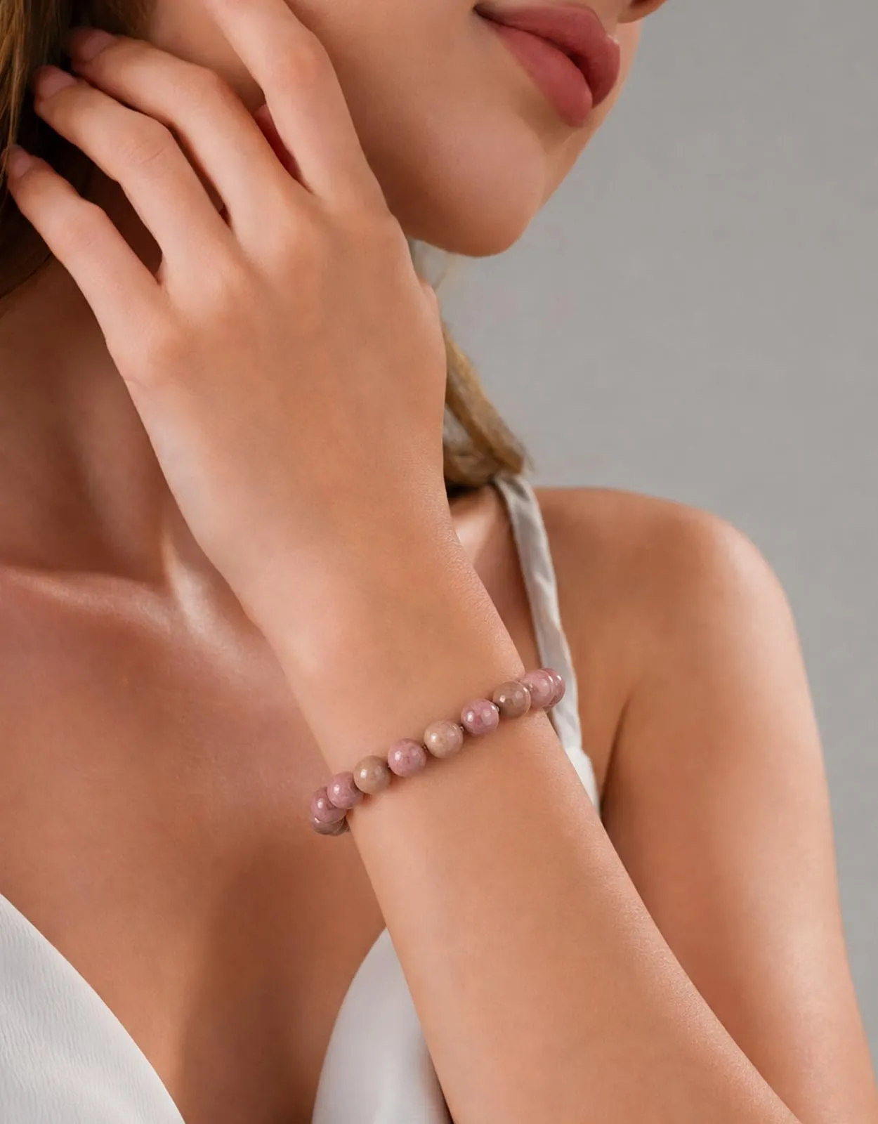 Landorilo Bracciale in Pietre Naturali per Donna e Uomo, Pietra Rossa a Righe, 19 cm - immagine 2
