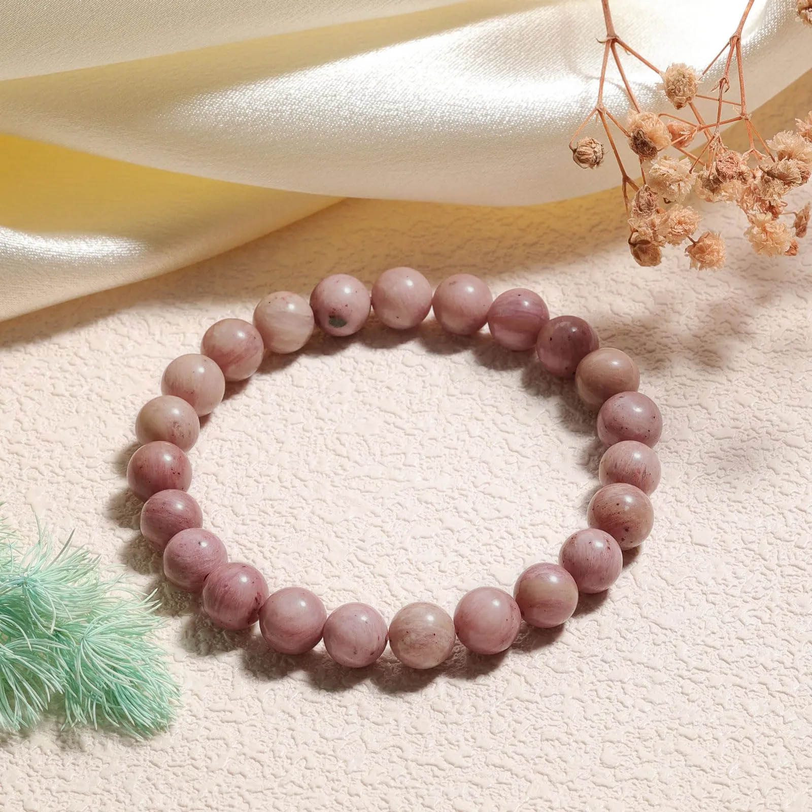 Landorilo Bracciale in Pietre Naturali per Donna e Uomo, Pietra Rossa a Righe, 19 cm - immagine 3