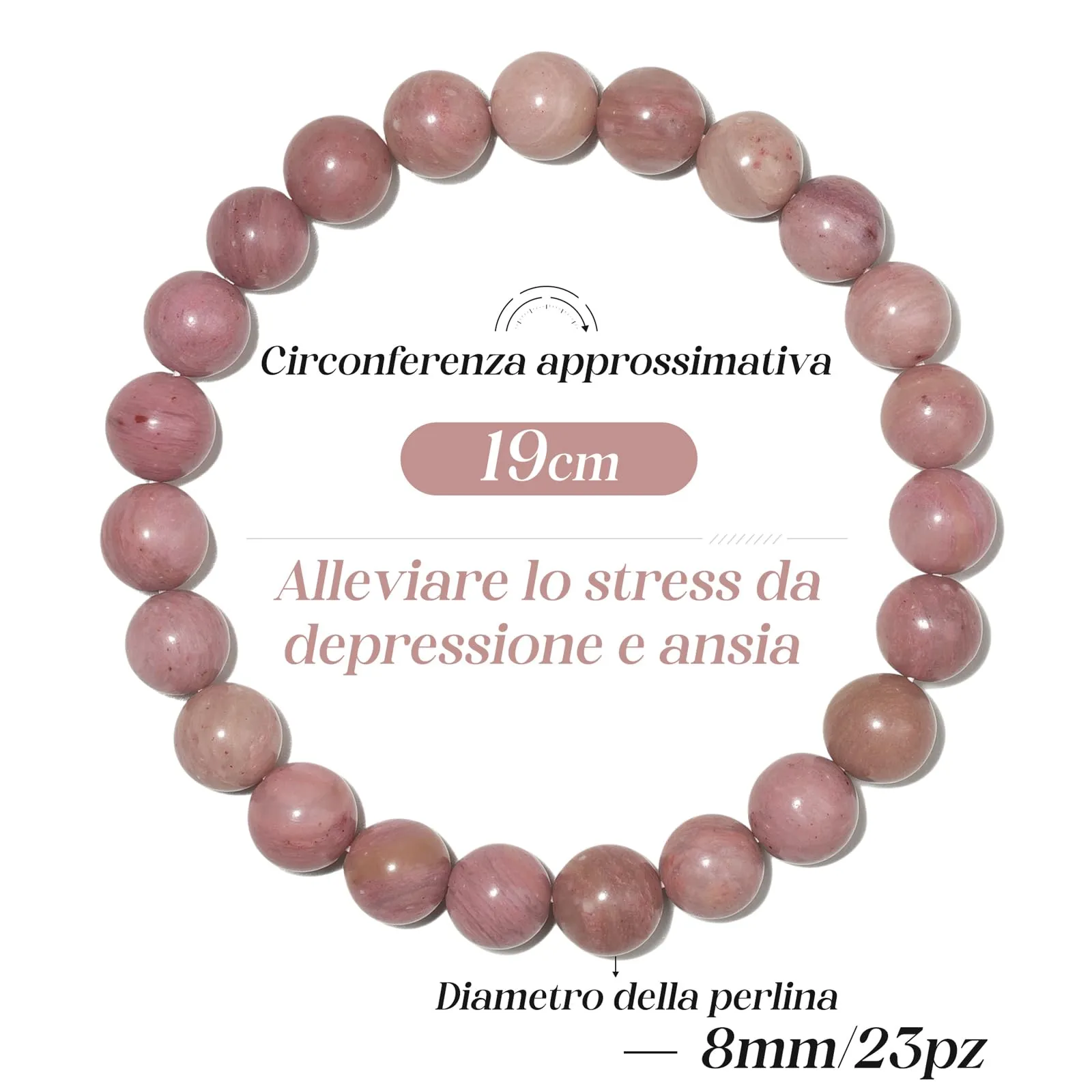 Landorilo Bracciale in Pietre Naturali per Donna e Uomo, Pietra Rossa a Righe, 19 cm - immagine 4