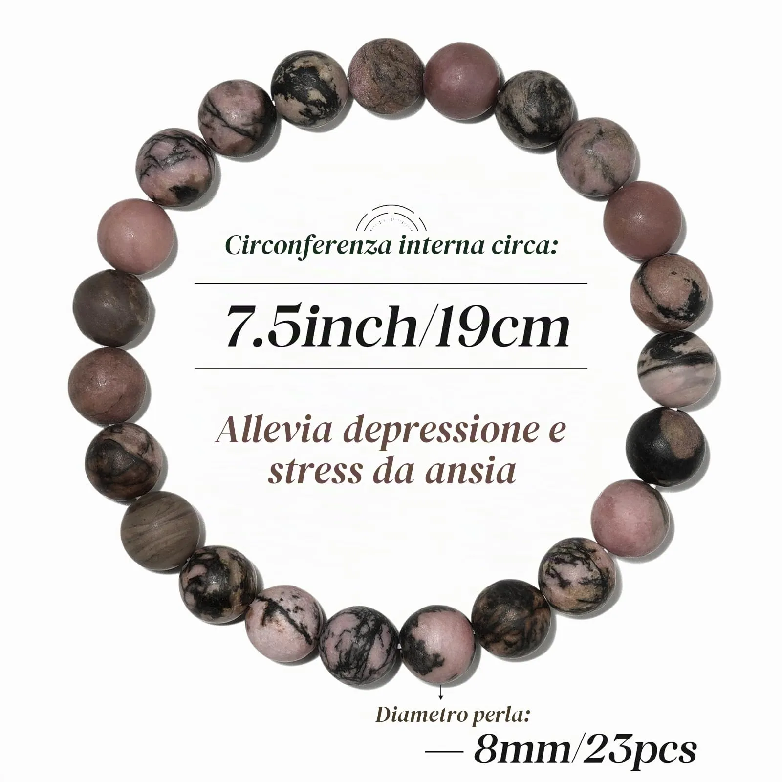Landorilo Bracciale in Pietre Naturali Rodonite Nera Scrub, 19 cm - immagine 4
