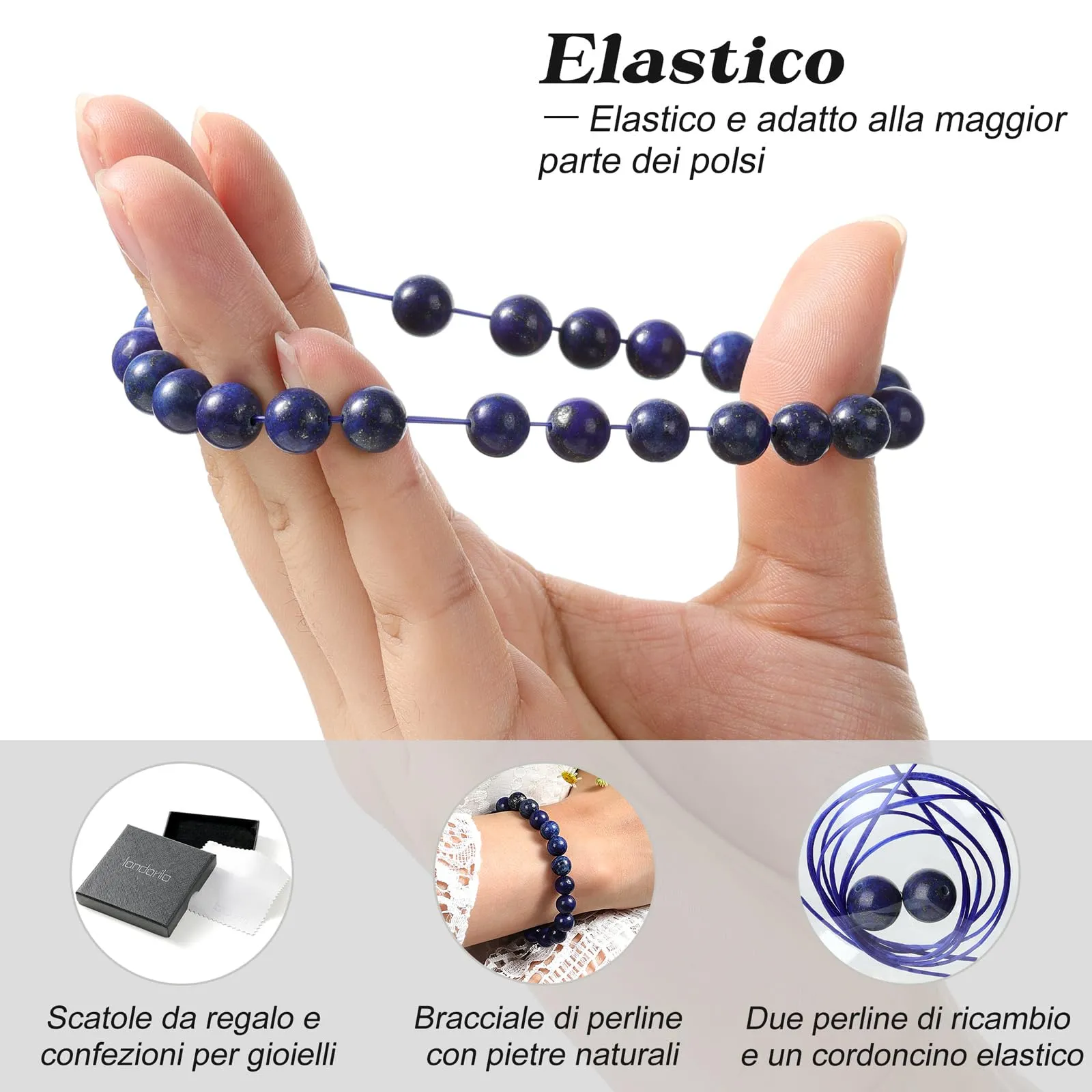 Landorilo Bracciale in Pietre Naturali Lapislazzuli per Donna e Uomo - immagine 5