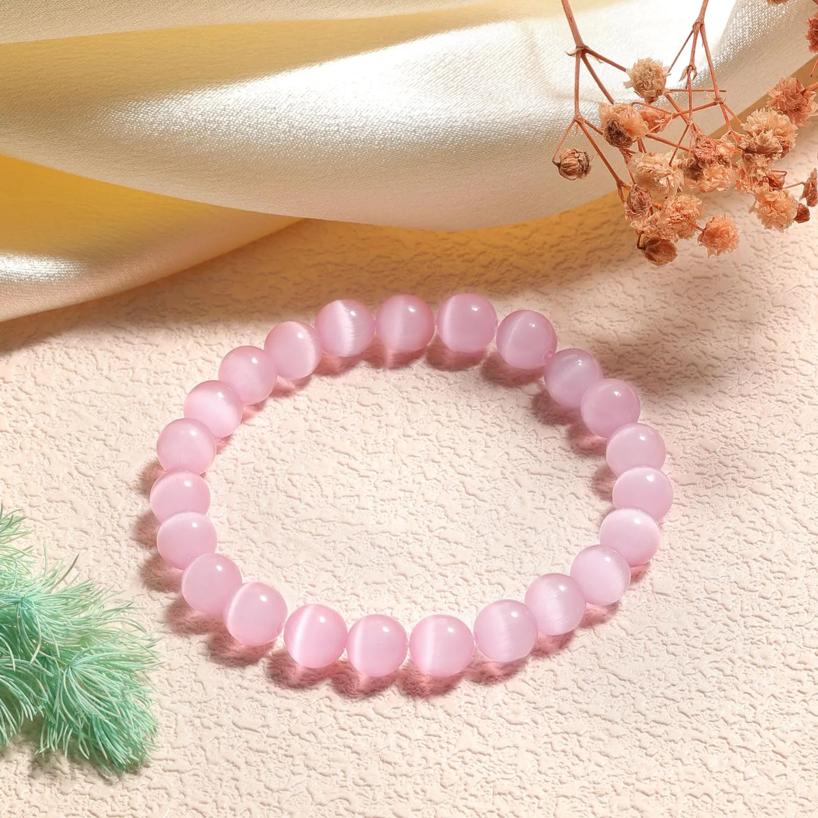 Landorilo Bracciale in Pietre Naturali Occhi di Gatto Rosa, 19 cm - immagine 3