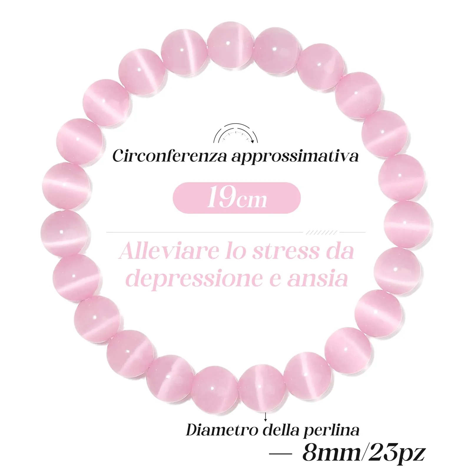 Landorilo Bracciale in Pietre Naturali Occhi di Gatto Rosa, 19 cm - immagine 4