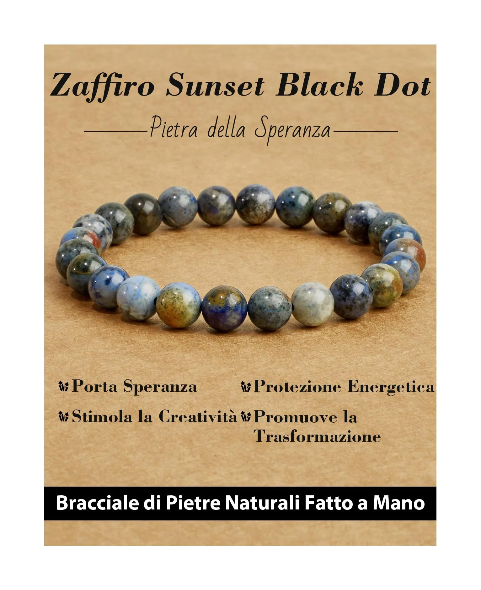 Landorilo Bracciale in Pietre Naturali Zaffiro Sunset Black, 19 cm - immagine 1