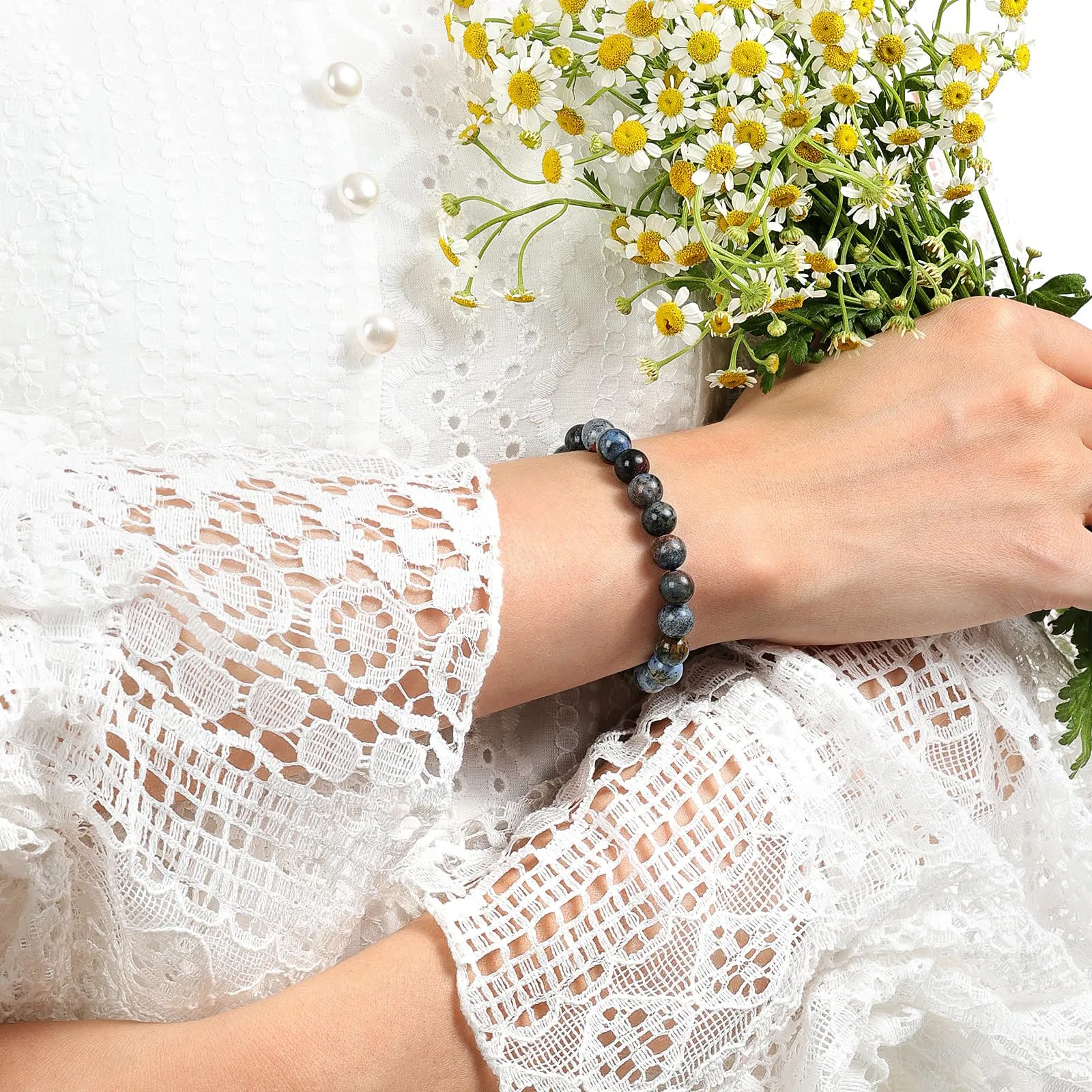 Landorilo Bracciale in Pietre Naturali Zaffiro Sunset Black, 19 cm - immagine 2