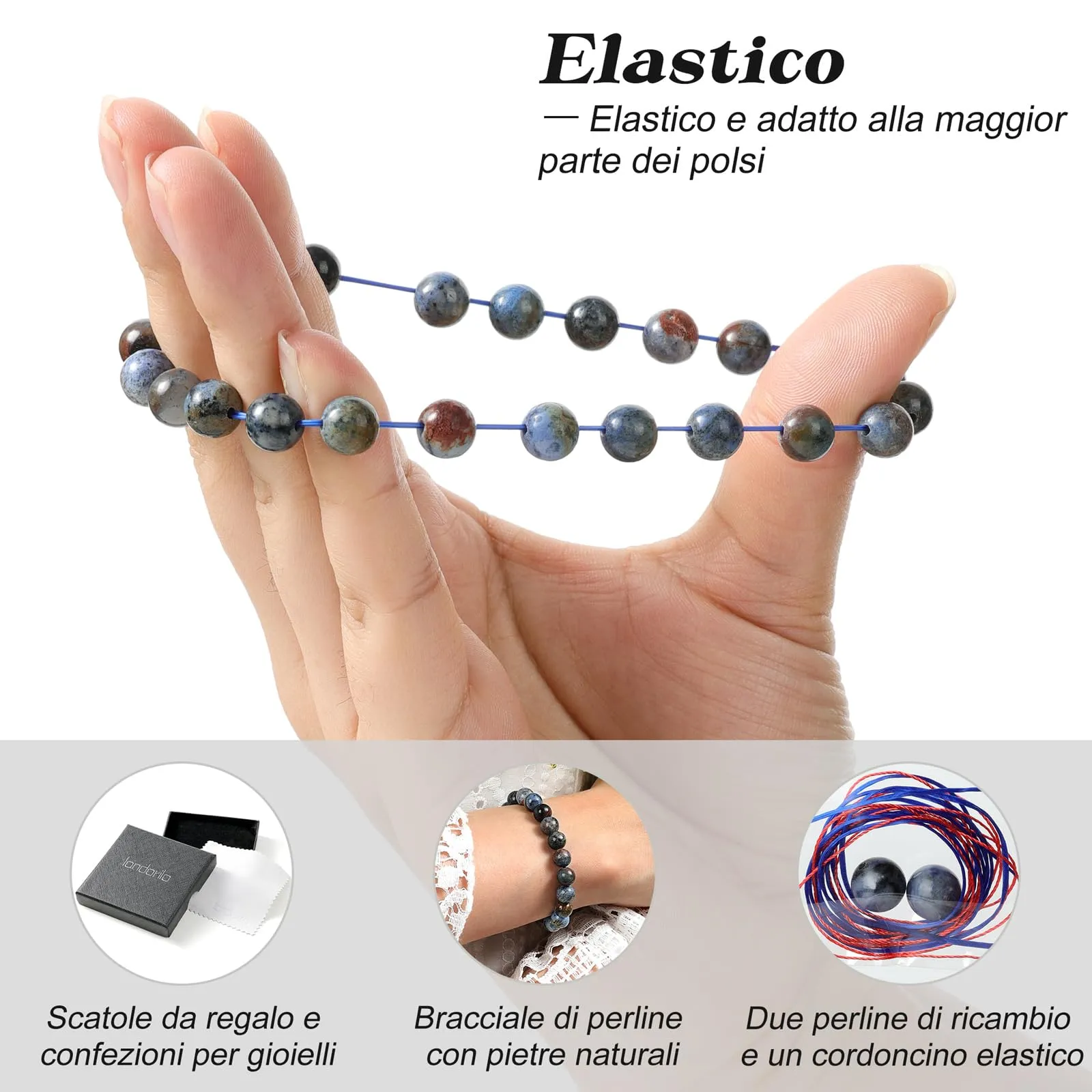 Landorilo Bracciale in Pietre Naturali Zaffiro Sunset Black, 19 cm - immagine 5