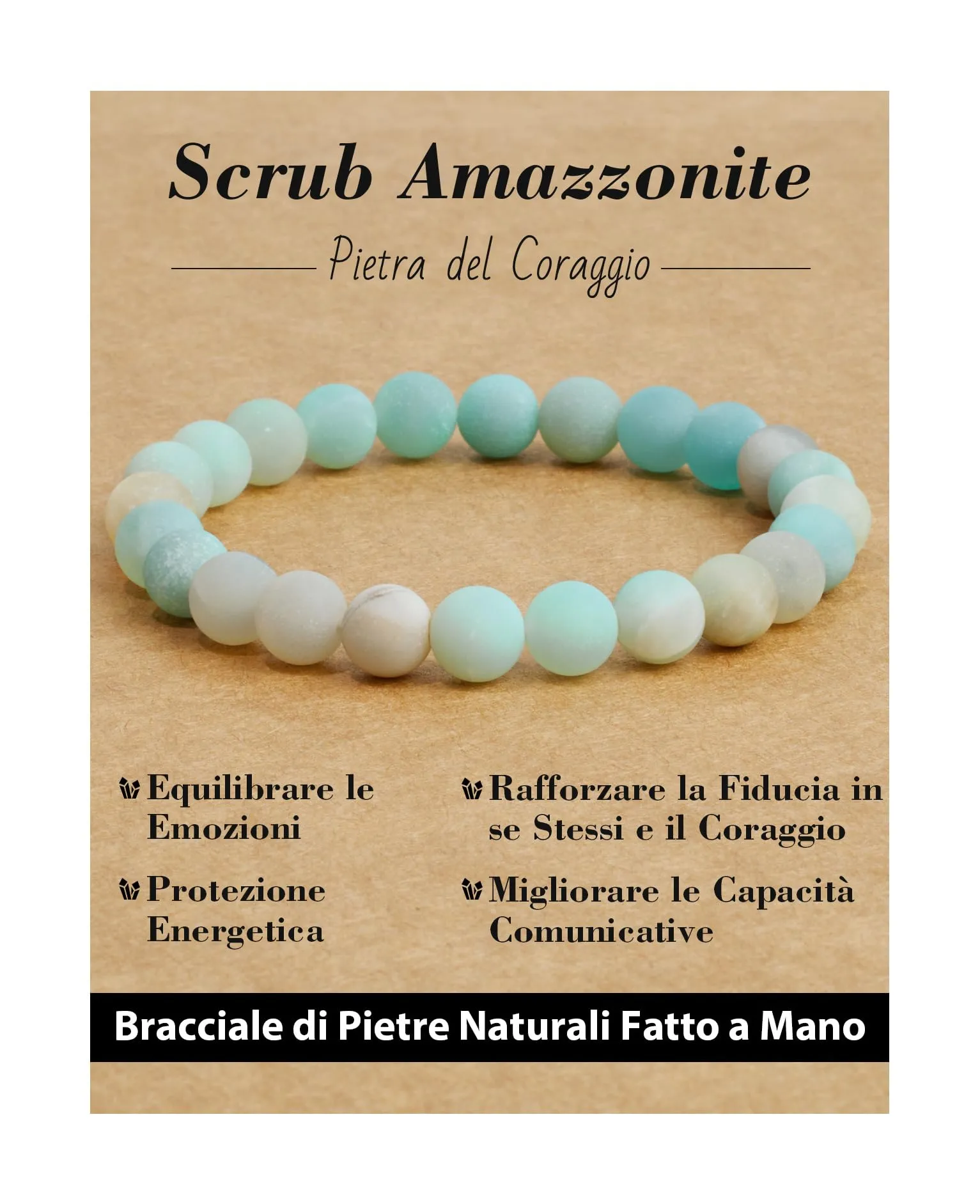 Landorilo Bracciale in Pietre Naturali Scrub Amazzonite per Donna e Uomo, 19 cm - immagine 1