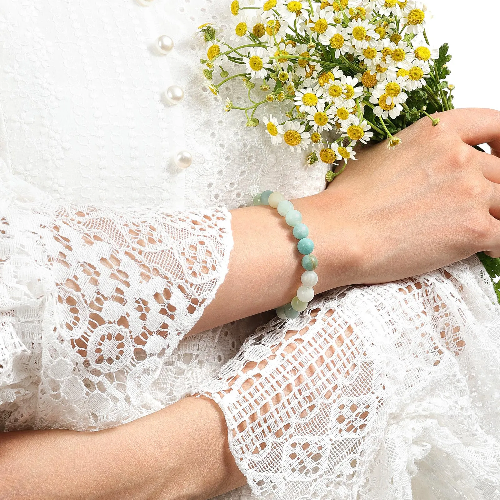 Landorilo Bracciale in Pietre Naturali Scrub Amazzonite per Donna e Uomo, 19 cm - immagine 2