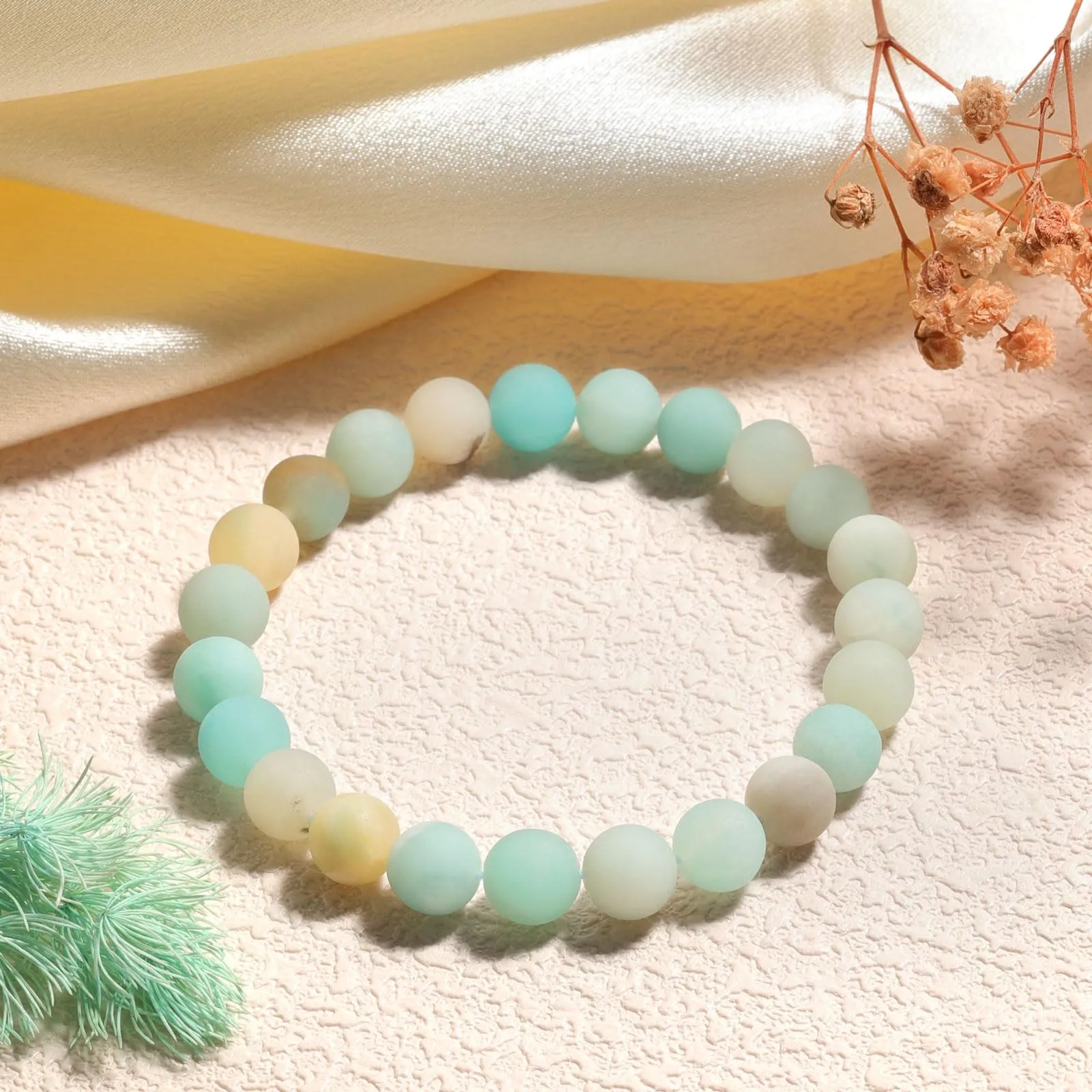Landorilo Bracciale in Pietre Naturali Scrub Amazzonite per Donna e Uomo, 19 cm - immagine 3
