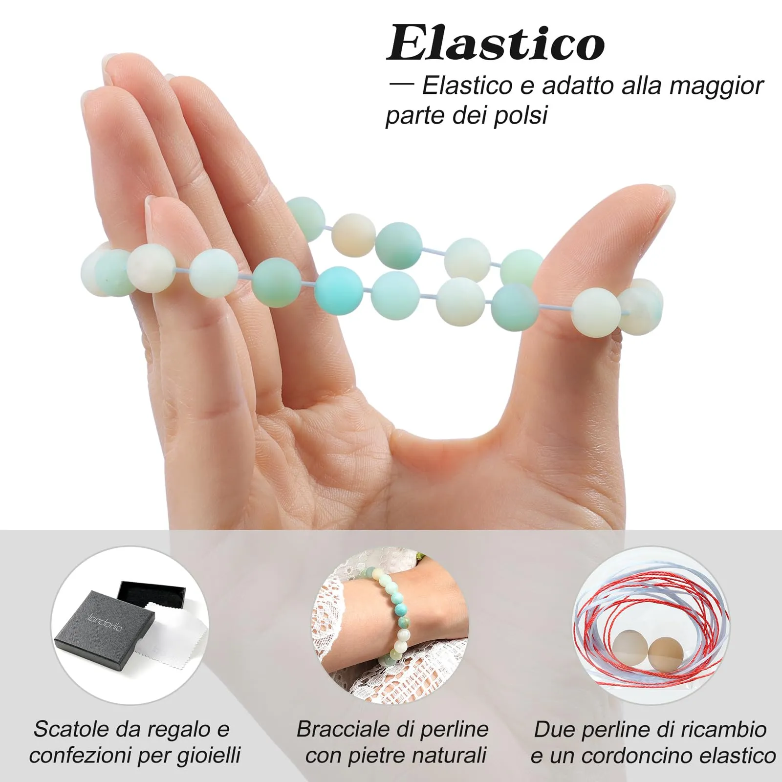 Landorilo Bracciale in Pietre Naturali Scrub Amazzonite per Donna e Uomo, 19 cm - immagine 5