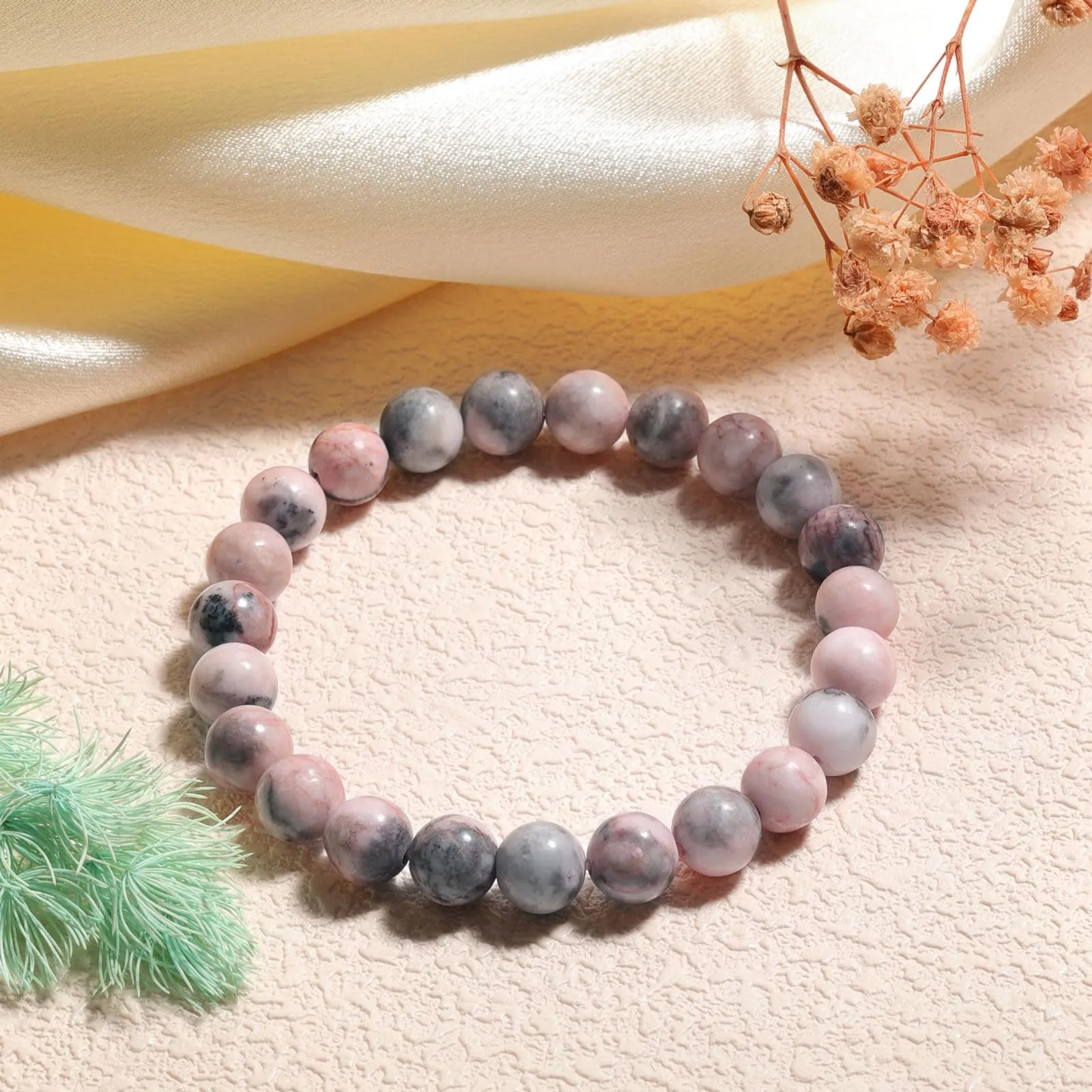 Landorilo Bracciale in Pietre Naturali Diaspro Rosa Zebrato, 19cm - immagine 3