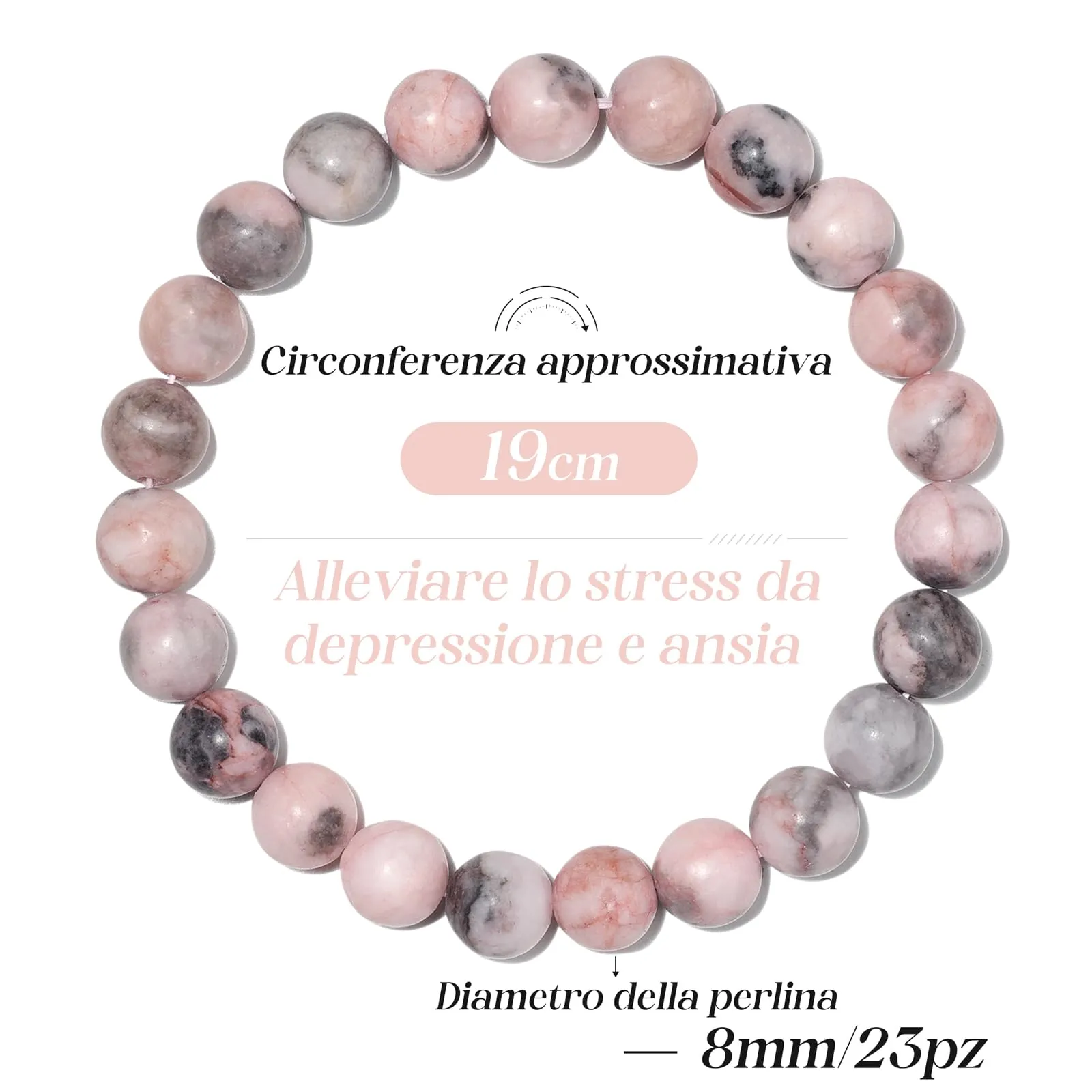 Landorilo Bracciale in Pietre Naturali Diaspro Rosa Zebrato, 19cm - immagine 4