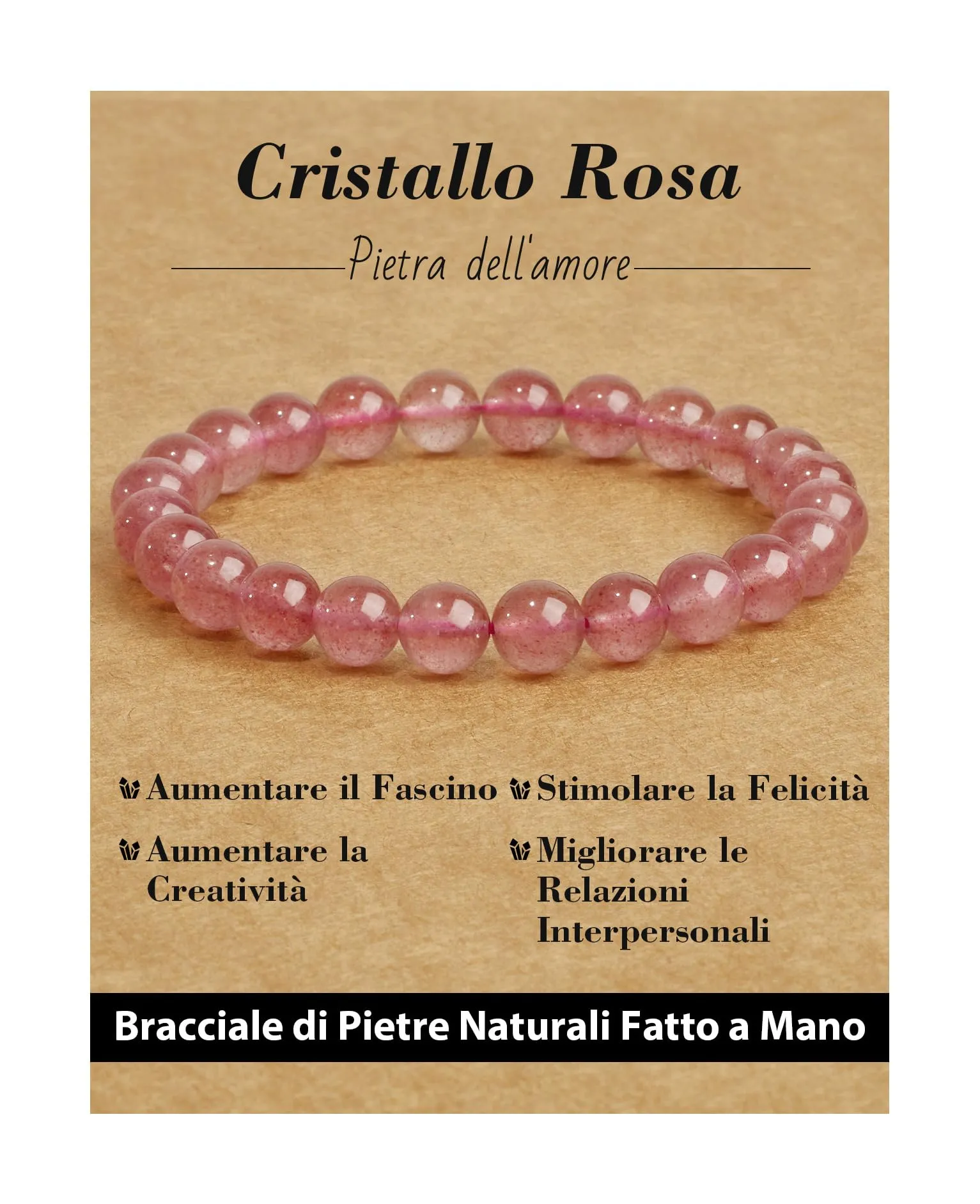 Landorilo Bracciale in Pietre Naturali Cristallo Rosa, 19 cm - immagine 1