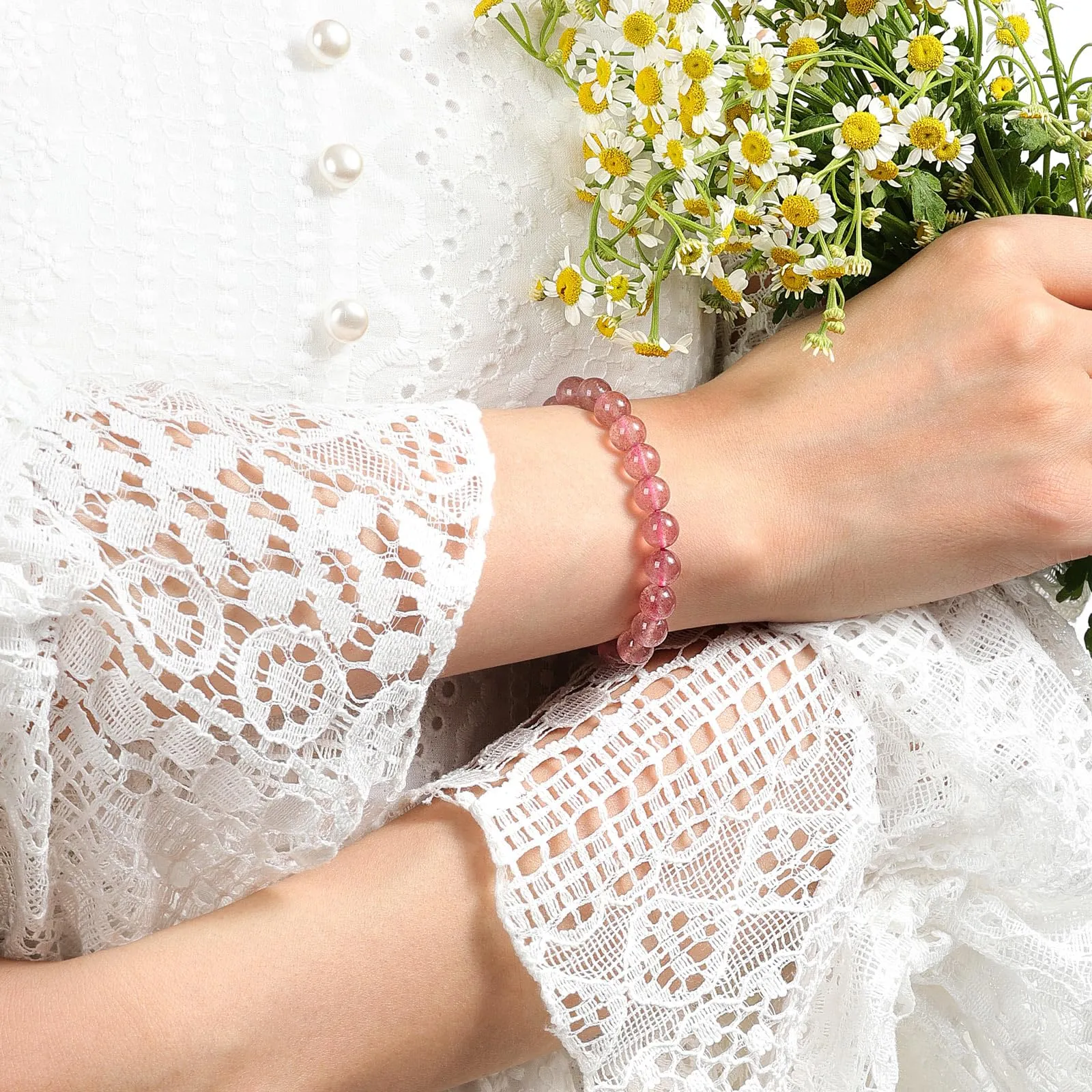 Landorilo Bracciale in Pietre Naturali Cristallo Rosa, 19 cm - immagine 2