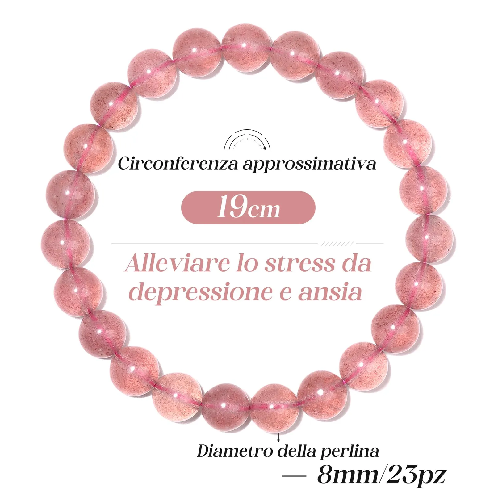 Landorilo Bracciale in Pietre Naturali Cristallo Rosa, 19 cm - immagine 4
