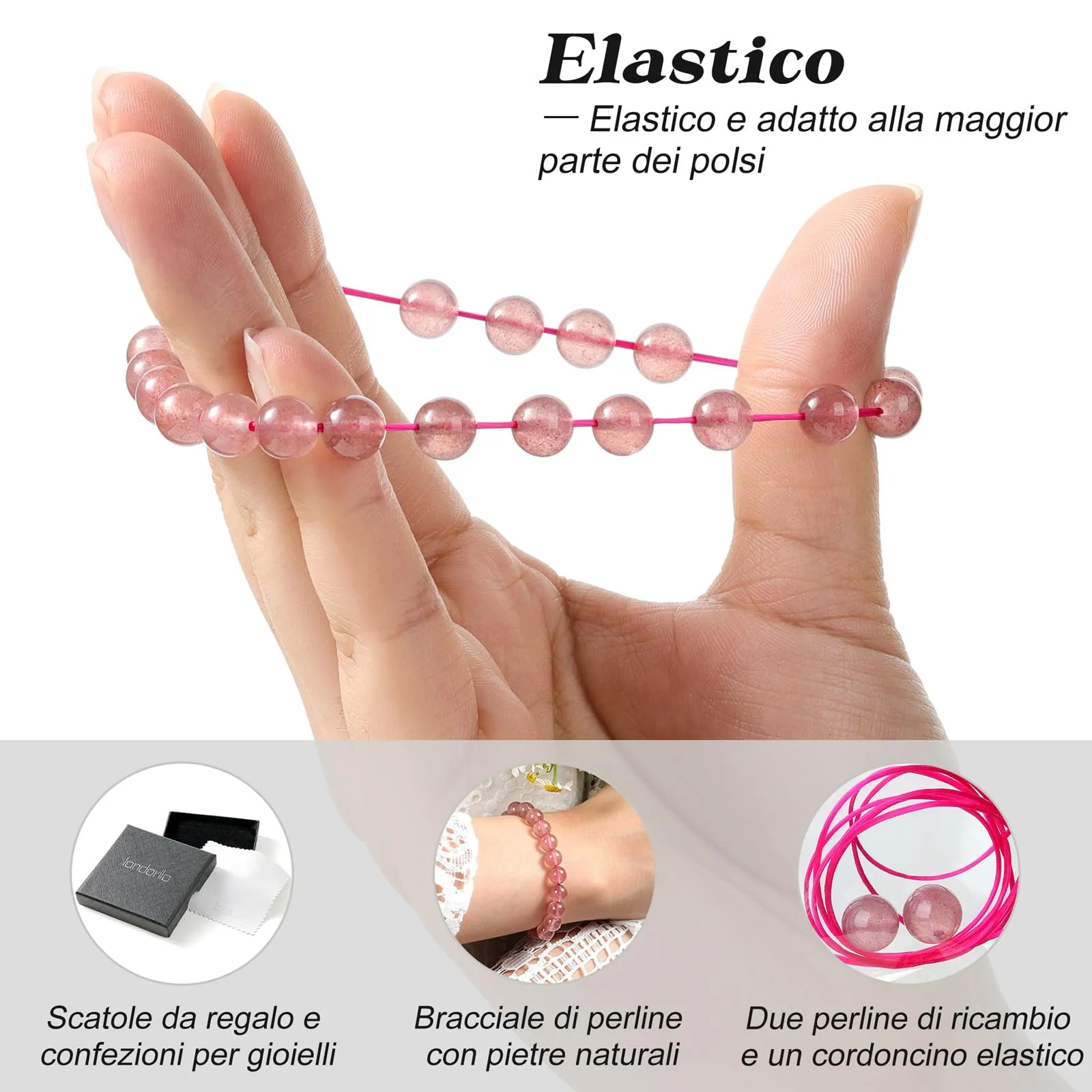 Landorilo Bracciale in Pietre Naturali Cristallo Rosa, 19 cm - immagine 5