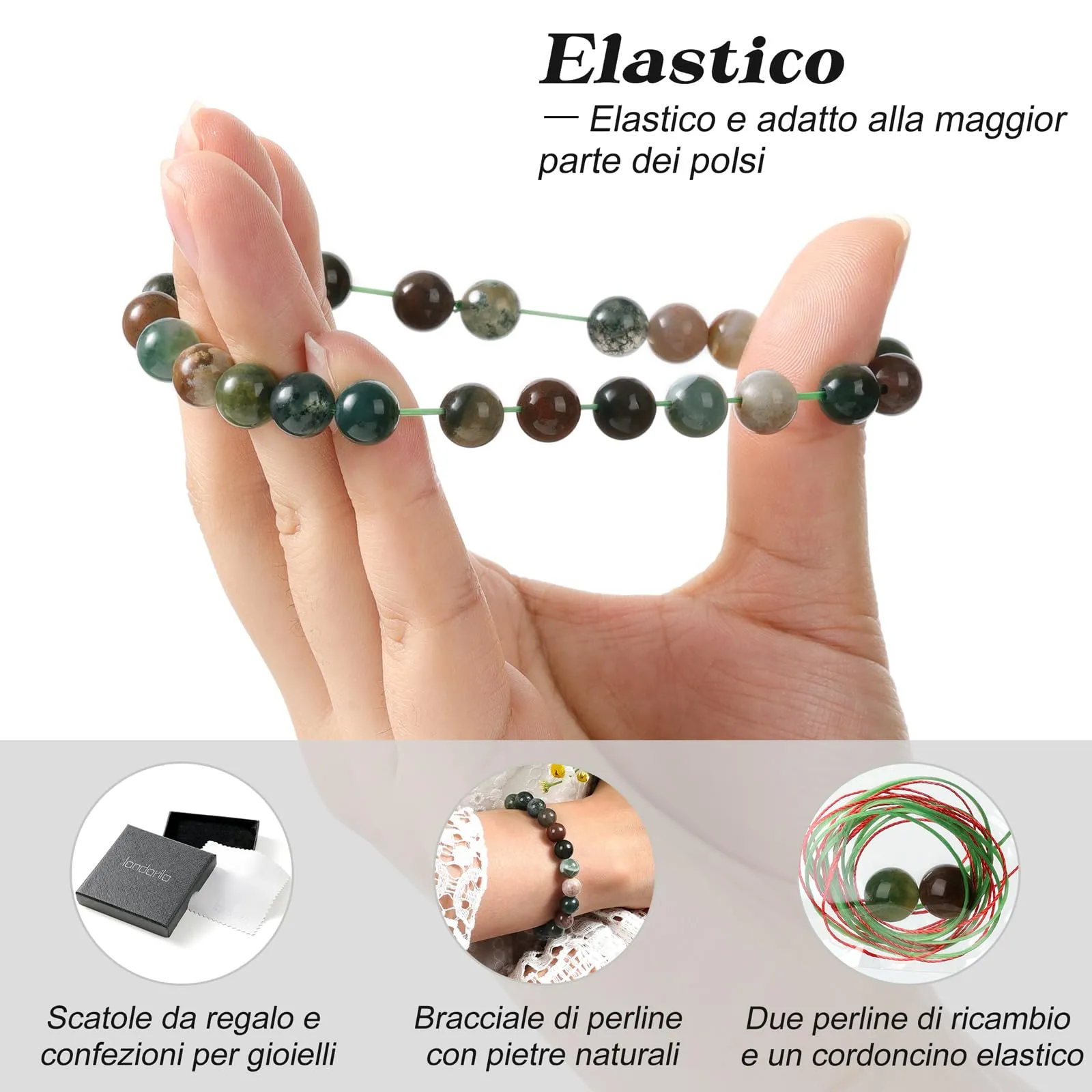 Landorilo Bracciale in Agata Indiana per Donna Uomo - immagine 5