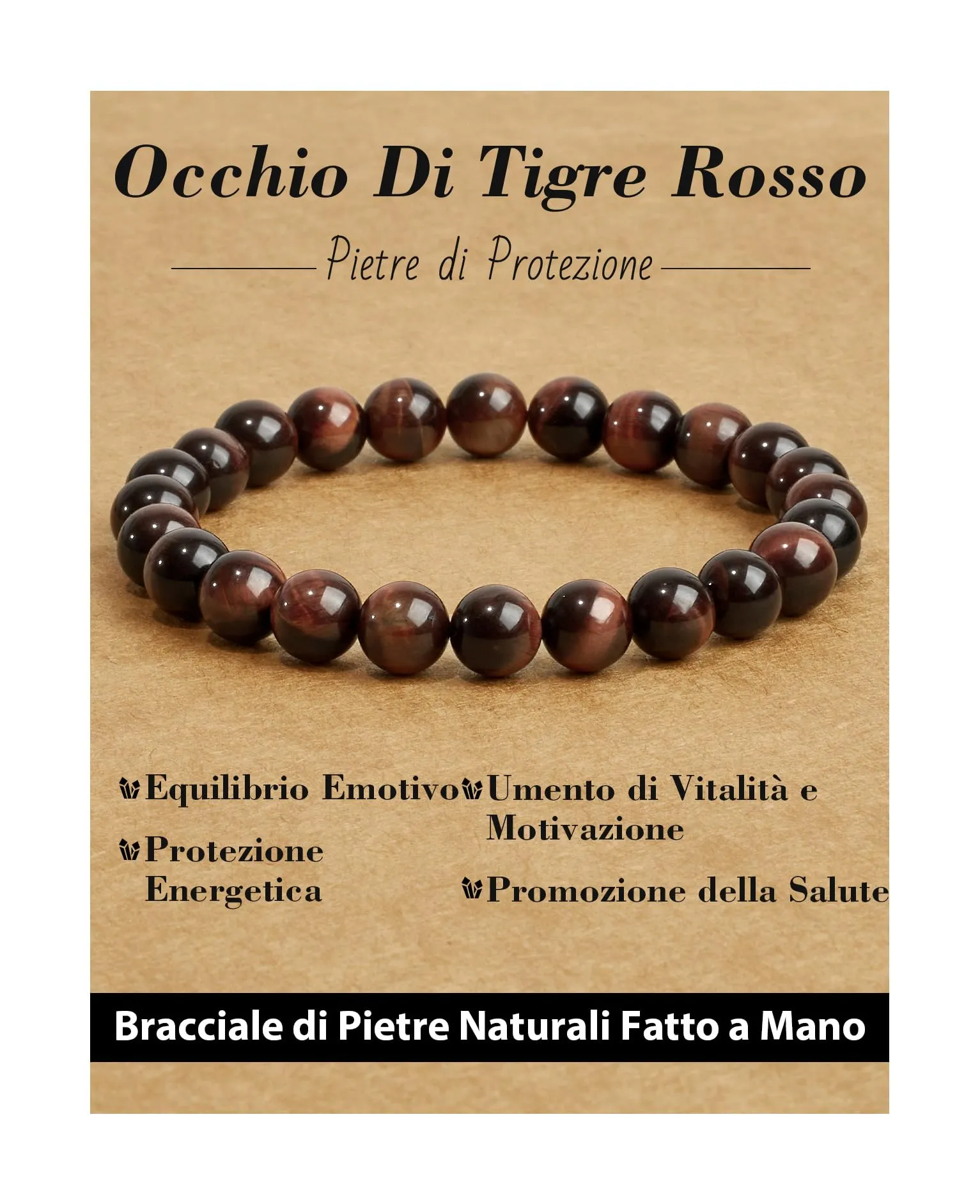 Landorilo Bracciale in Pietre Naturali Occhio di Tigre Rosso, 19 cm - immagine 1