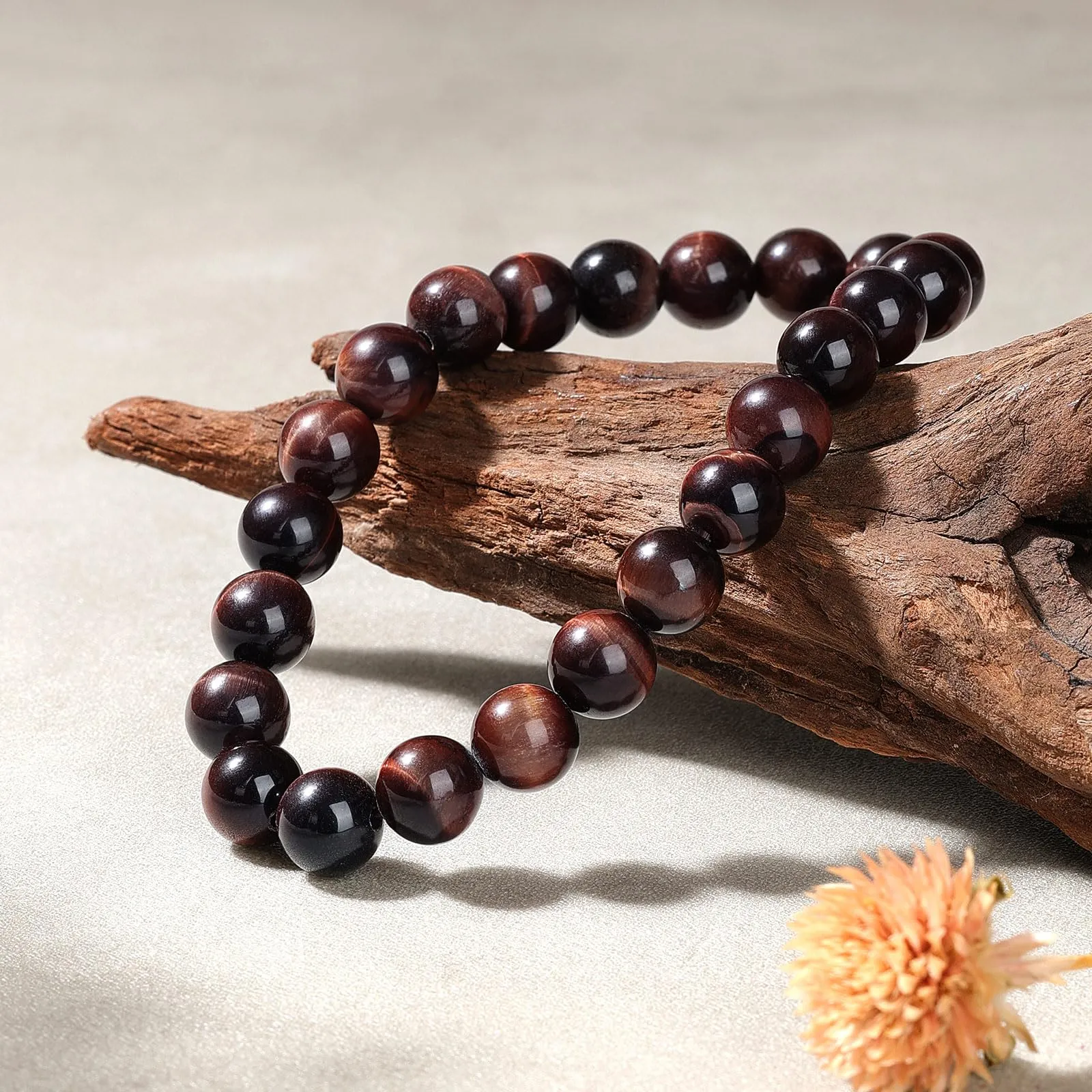Landorilo Bracciale in Pietre Naturali Occhio di Tigre Rosso, 19 cm - immagine 3
