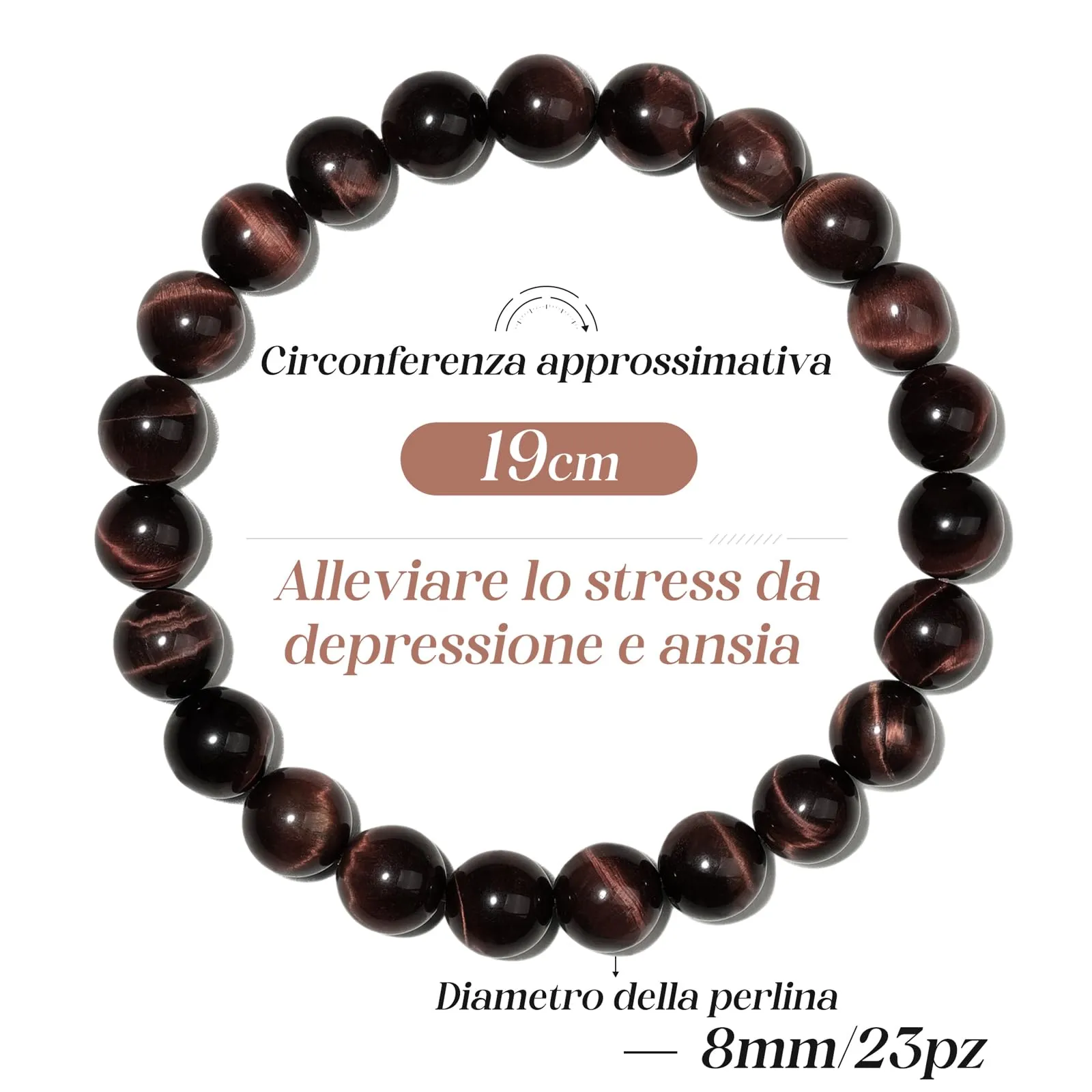 Landorilo Bracciale in Pietre Naturali Occhio di Tigre Rosso, 19 cm - immagine 4