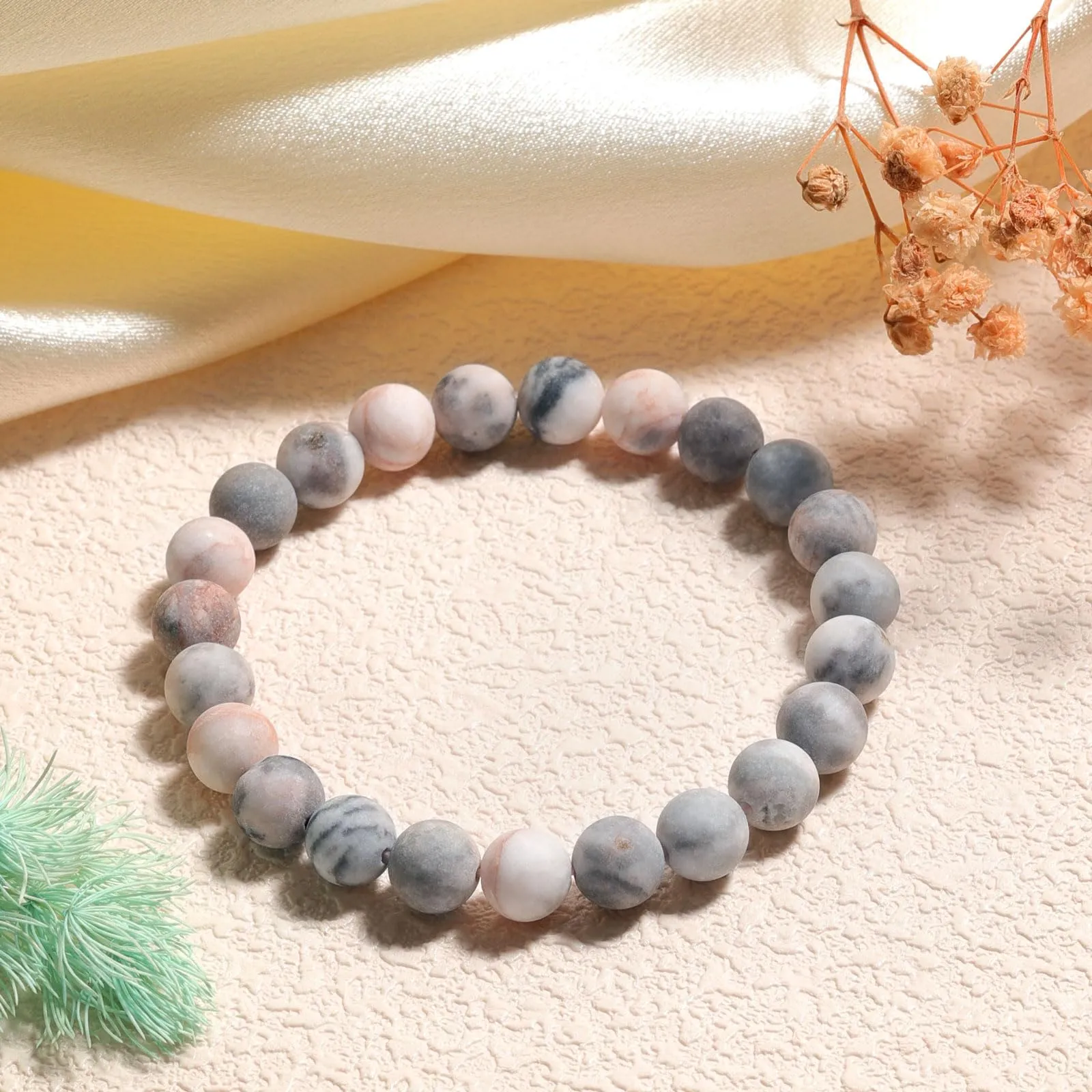 Landorilo Bracciale in Pietre Naturali Rosa Zebrato Scrub, 19cm - immagine 3