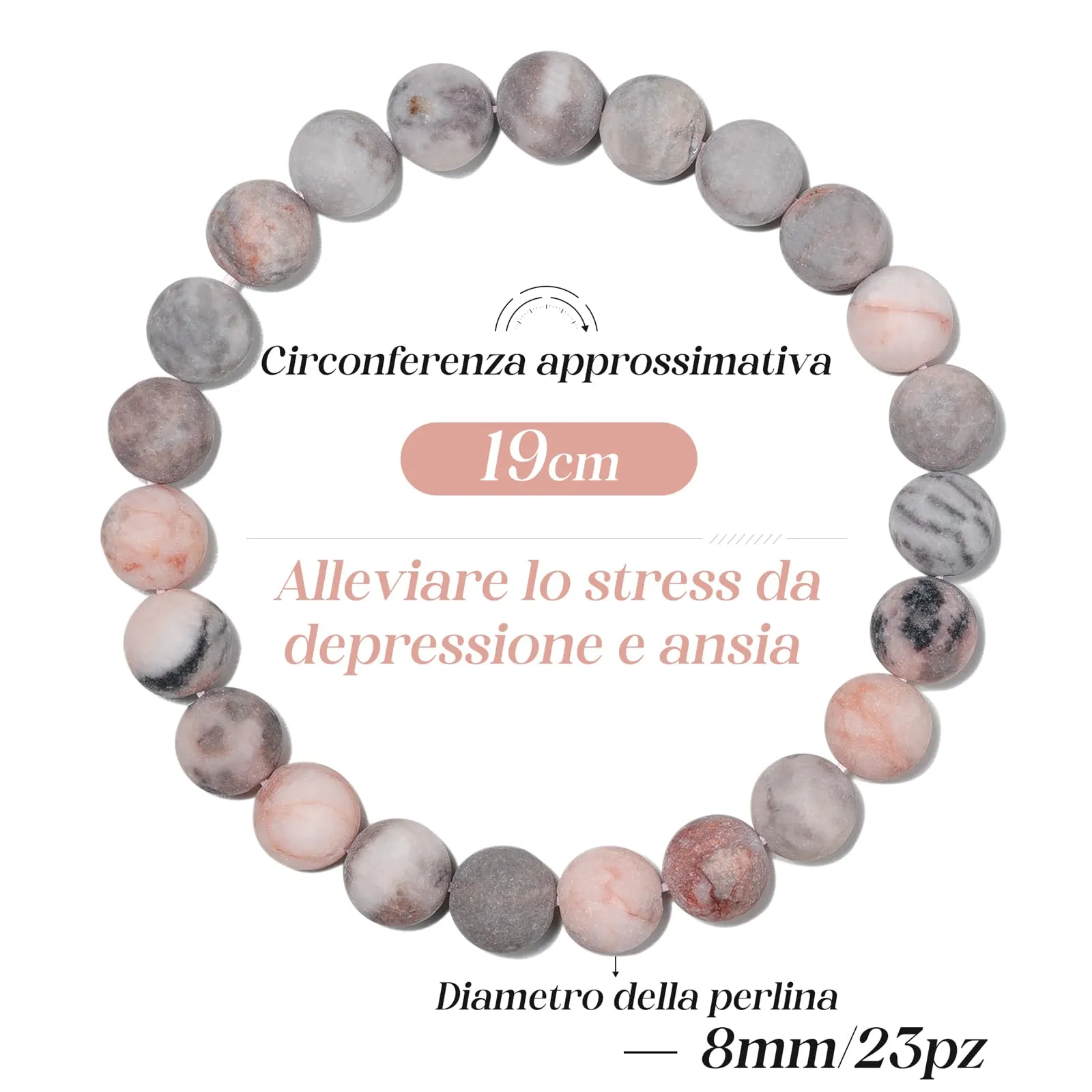 Landorilo Bracciale in Pietre Naturali Rosa Zebrato Scrub, 19cm - immagine 4