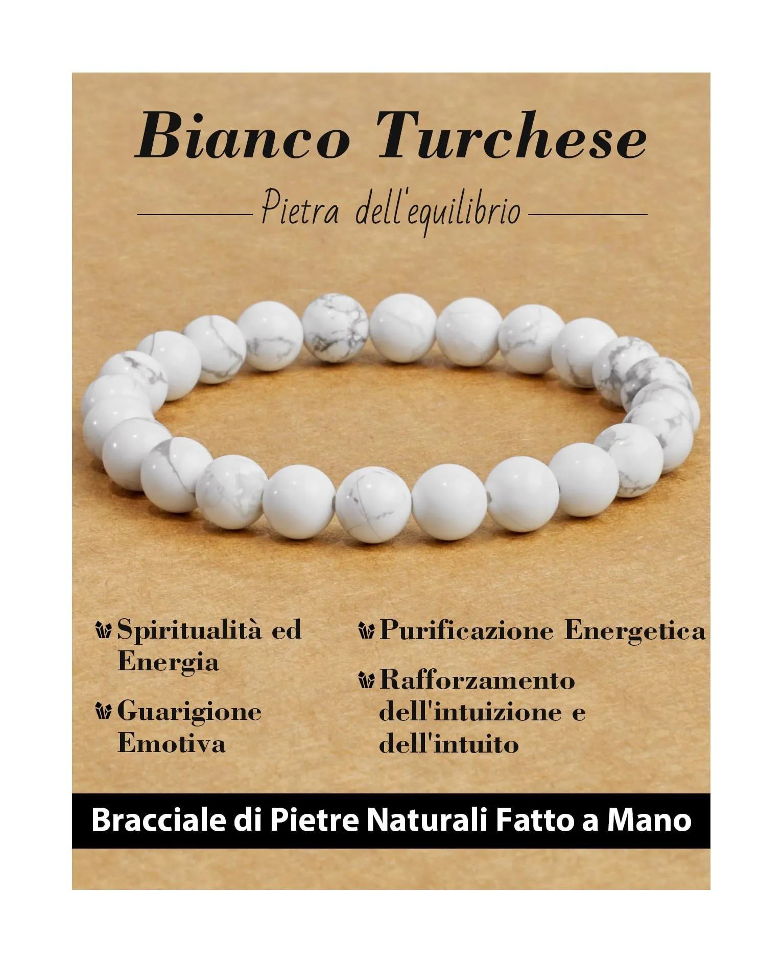 Landorilo Bracciale in Pietre Naturali Bianco Turchese, 19cm - immagine 1