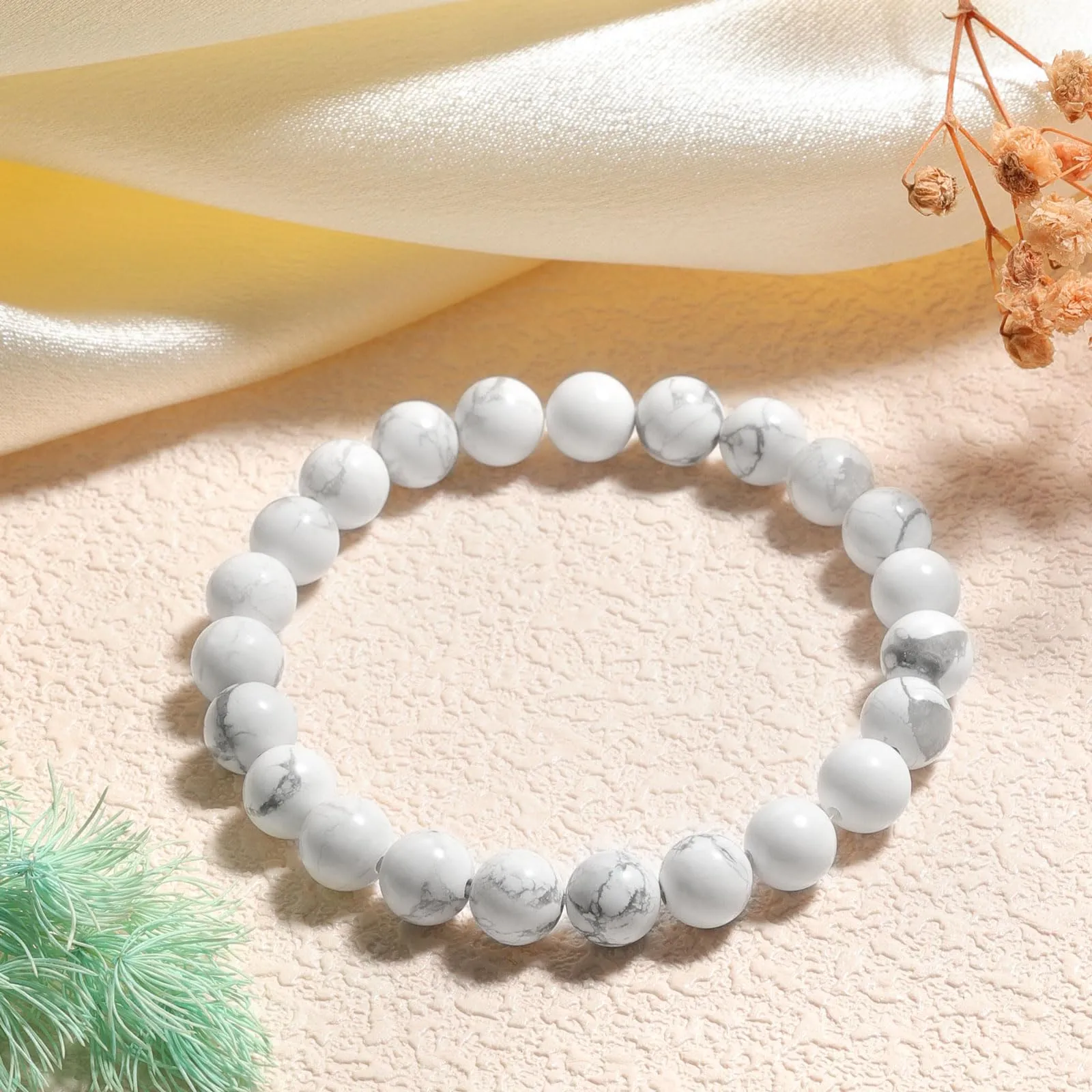 Landorilo Bracciale in Pietre Naturali Bianco Turchese, 19cm - immagine 3