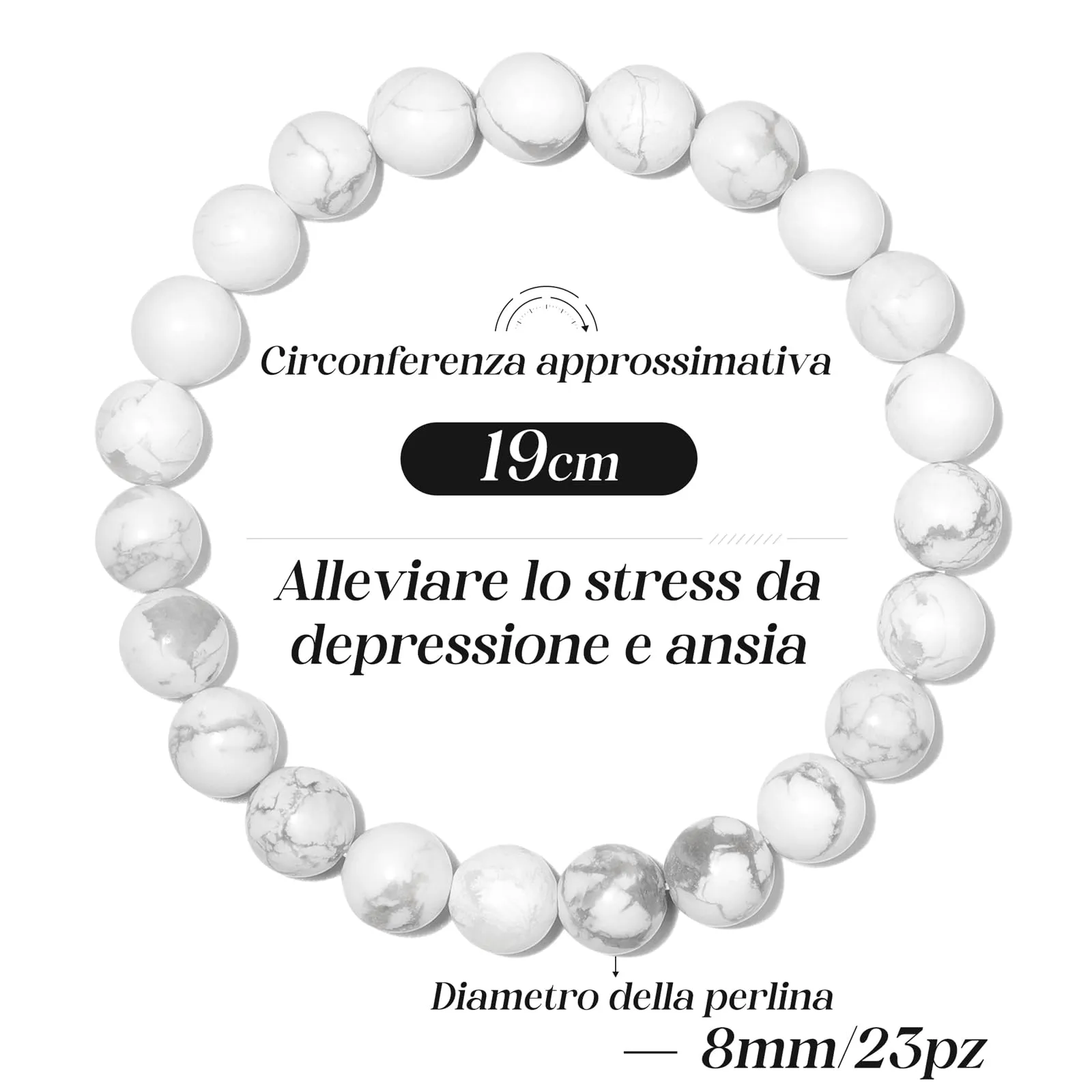 Landorilo Bracciale in Pietre Naturali Bianco Turchese, 19cm - immagine 4
