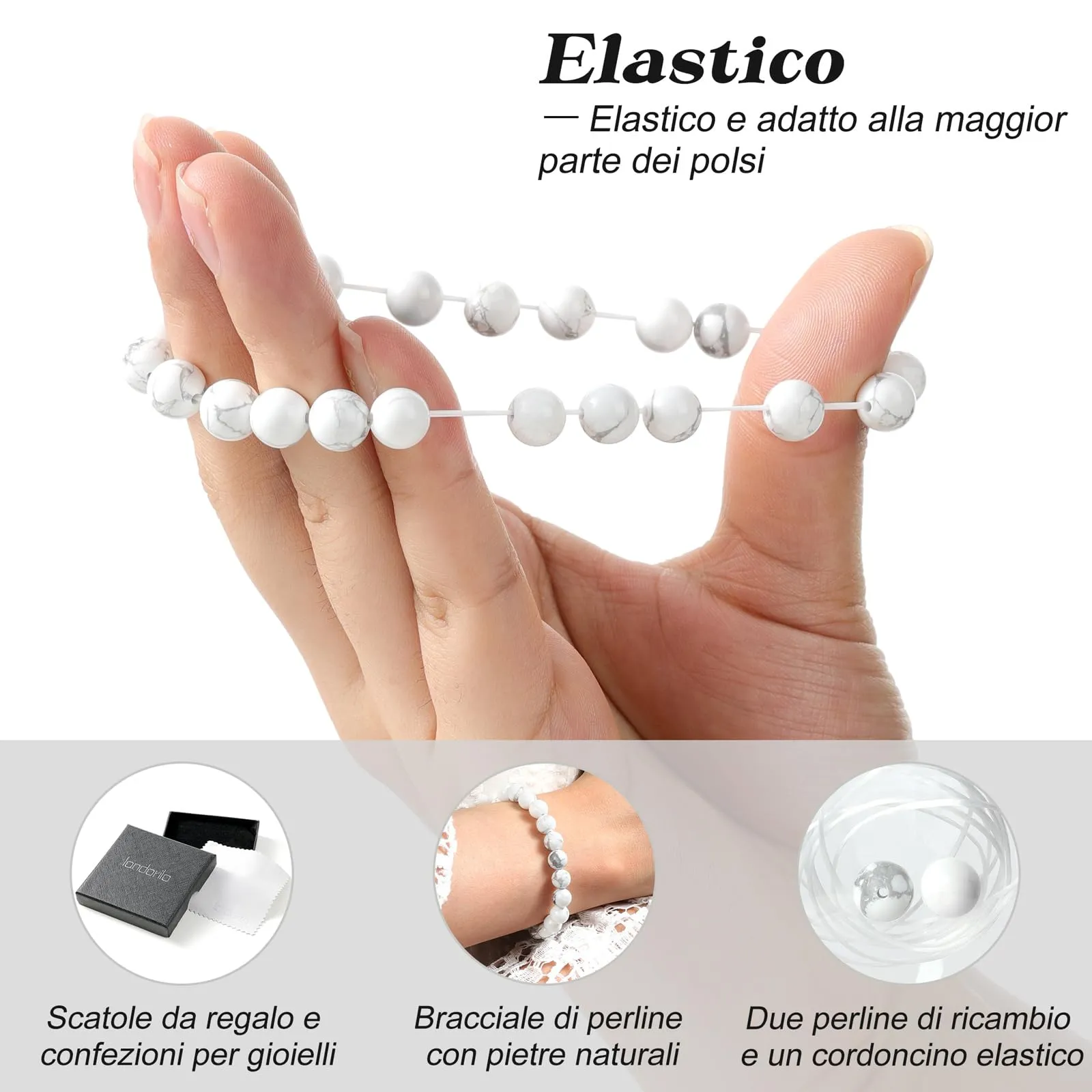 Landorilo Bracciale in Pietre Naturali Bianco Turchese, 19cm - immagine 5