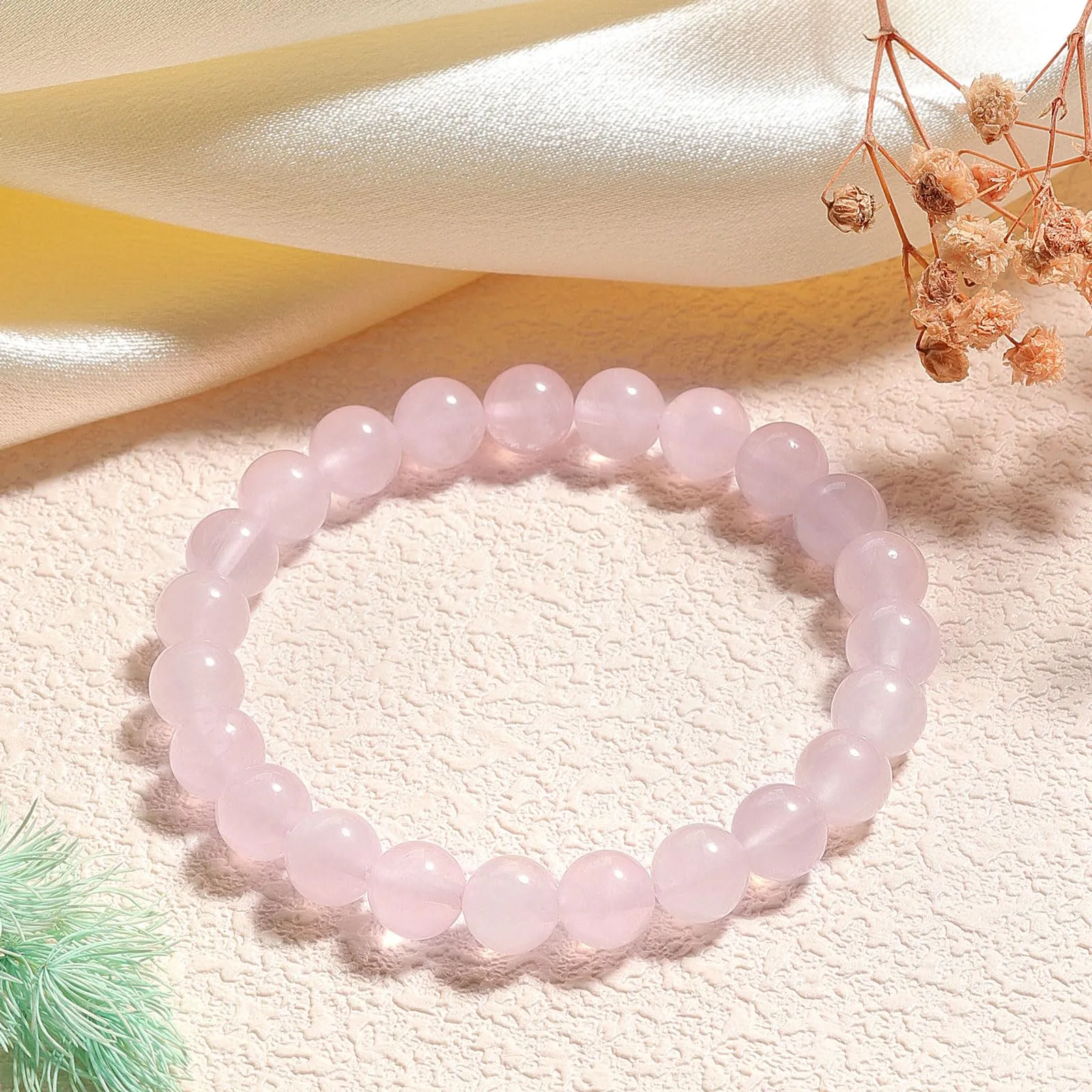Landorilo Bracciale in Pietre Naturali Quarzo Rosa del Madagascar per Donna Uomo, 19 cm - immagine 3